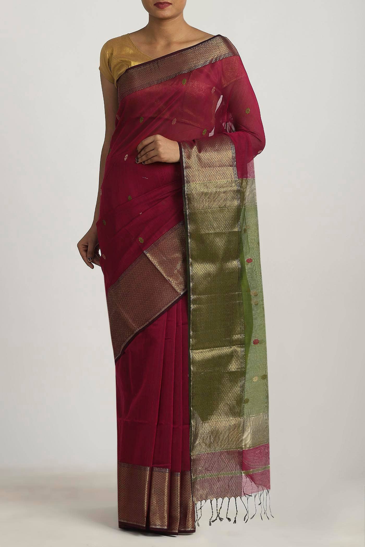 Maroon Maheshwari Silk Cotton Saree