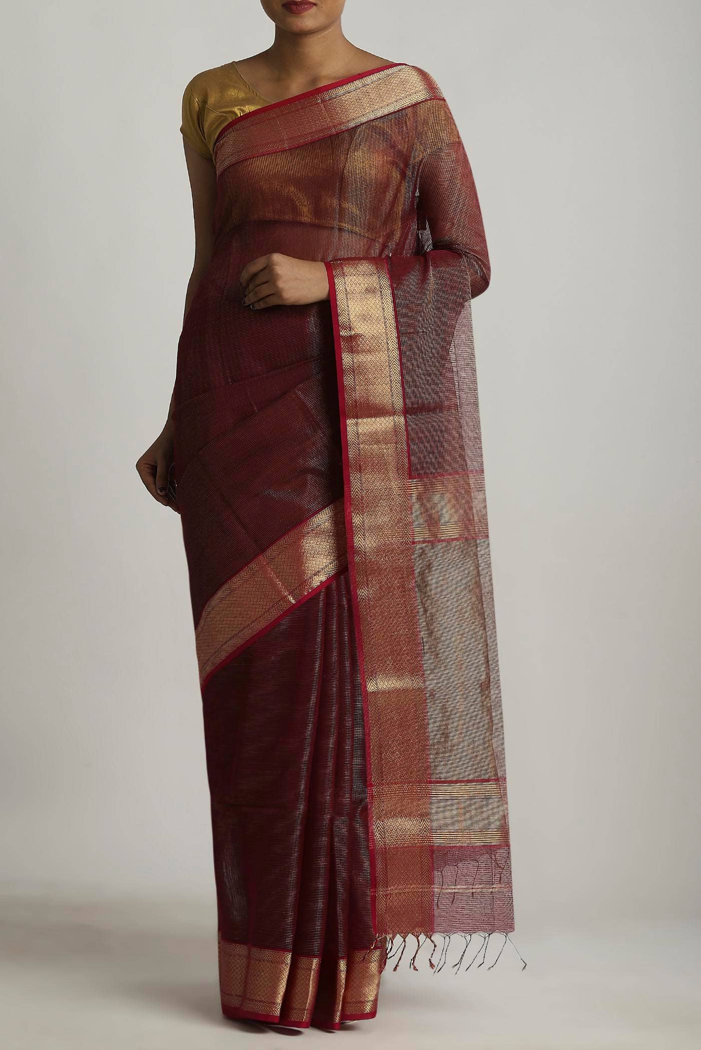 Brown Maheshwari Silk Cotton Saree