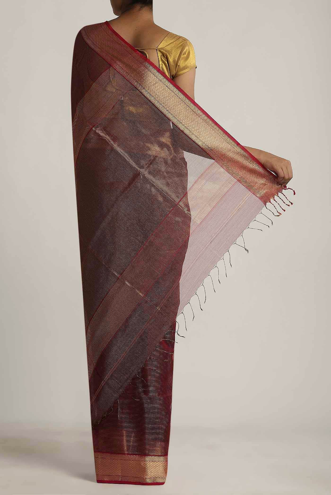 Brown Maheshwari Silk Cotton Saree