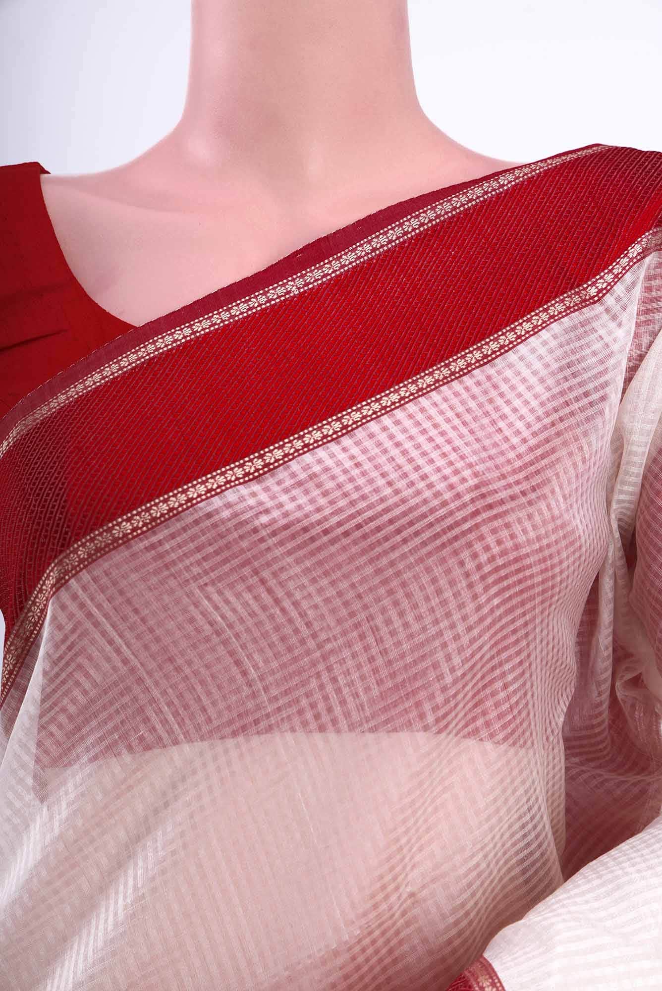 Off White Maheshwari Silk Cotton Saree