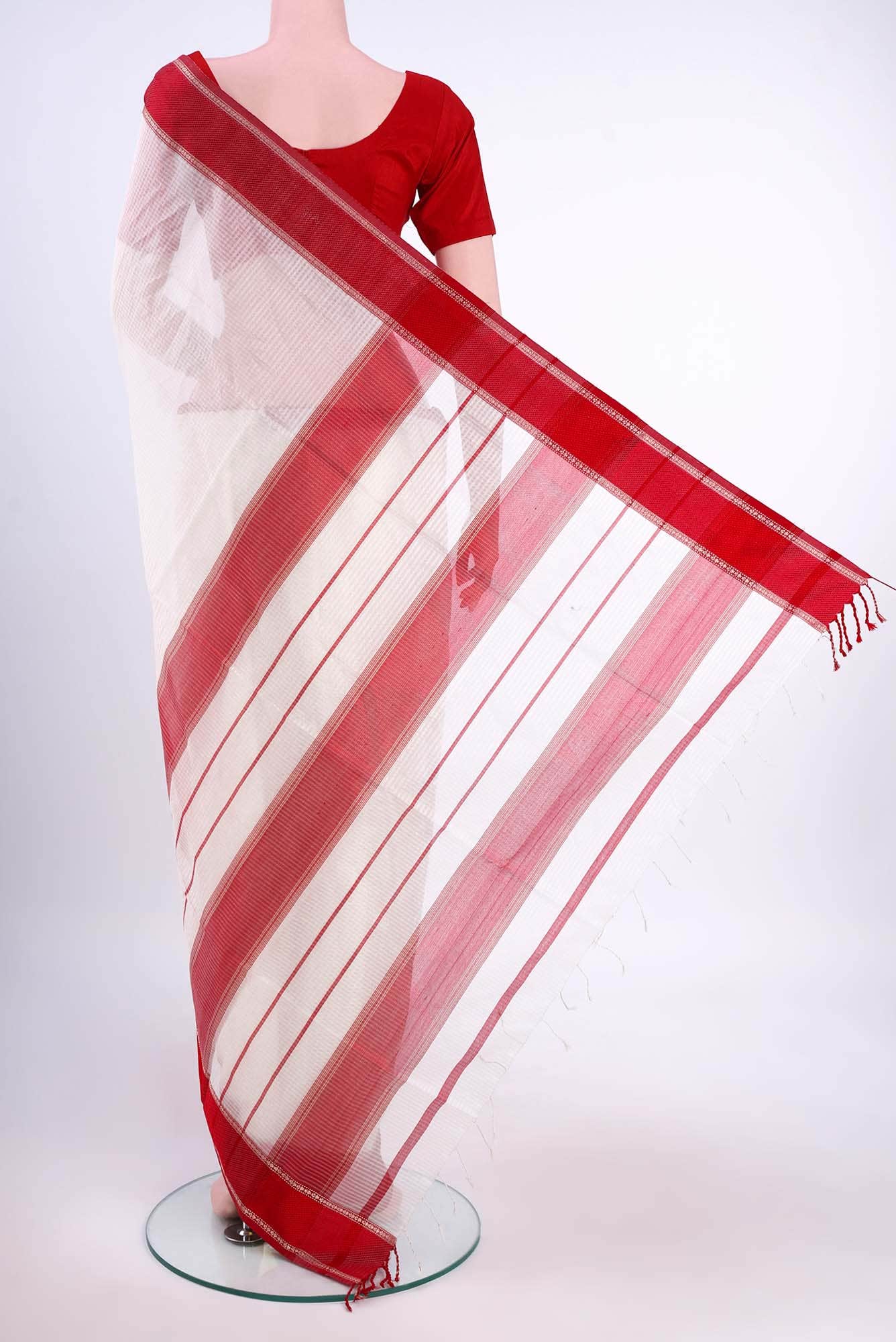 Off White Maheshwari Silk Cotton Saree
