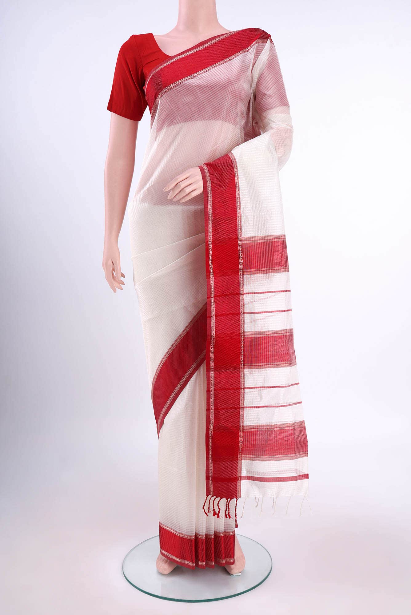 Off White Maheshwari Silk Cotton Saree