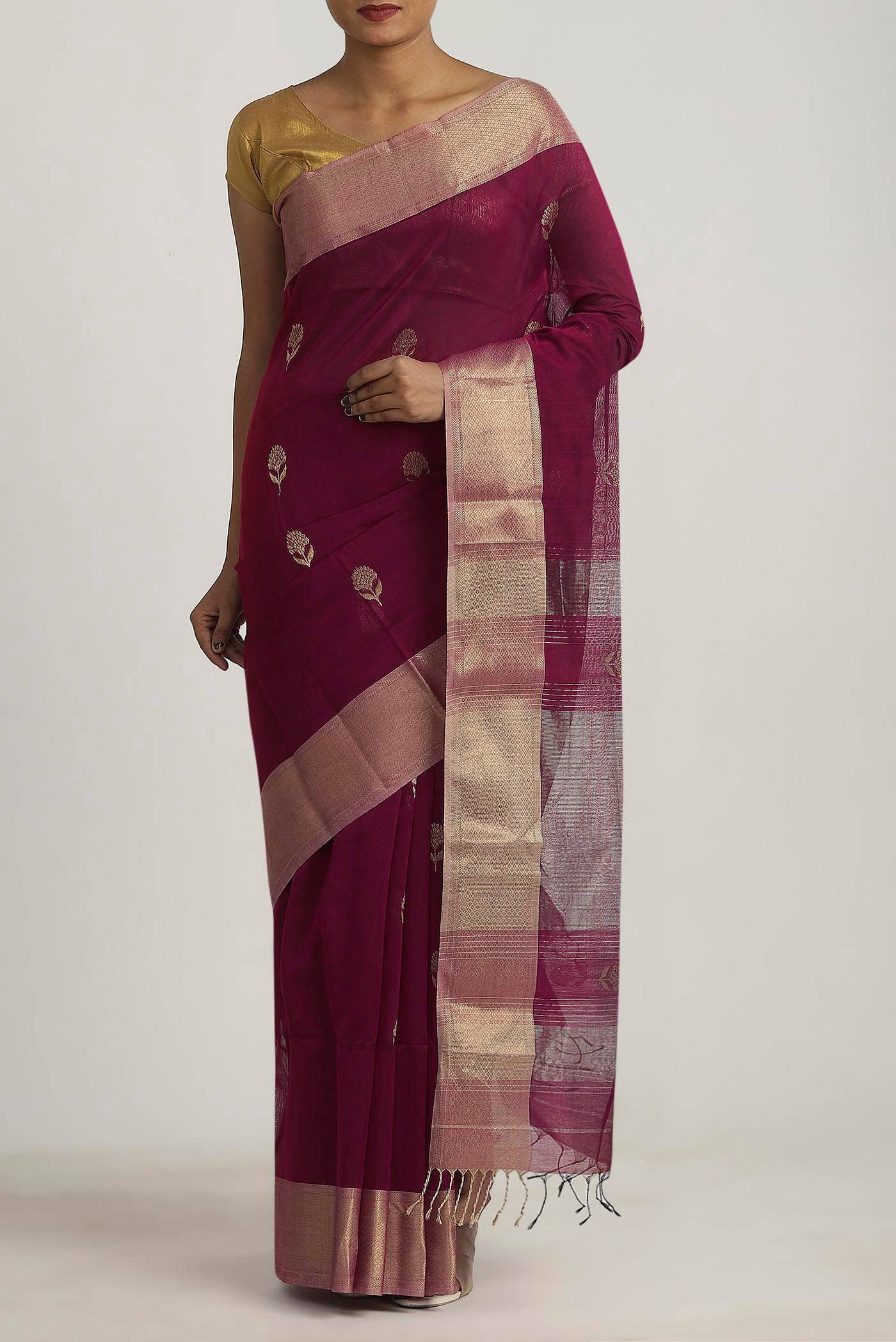 Magenta Maheshwari Silk Cotton Saree