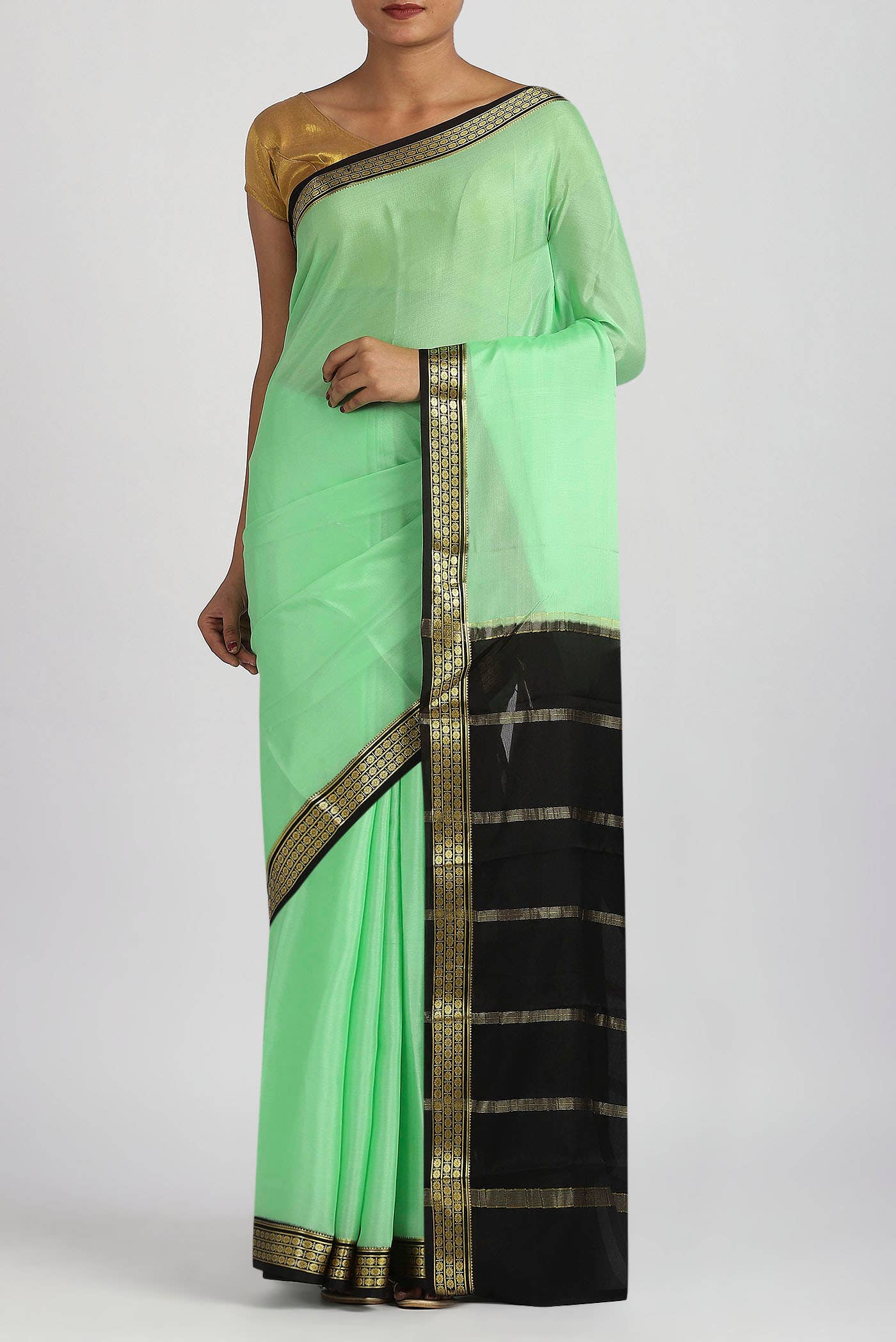 Green Mysore Crepe Saree