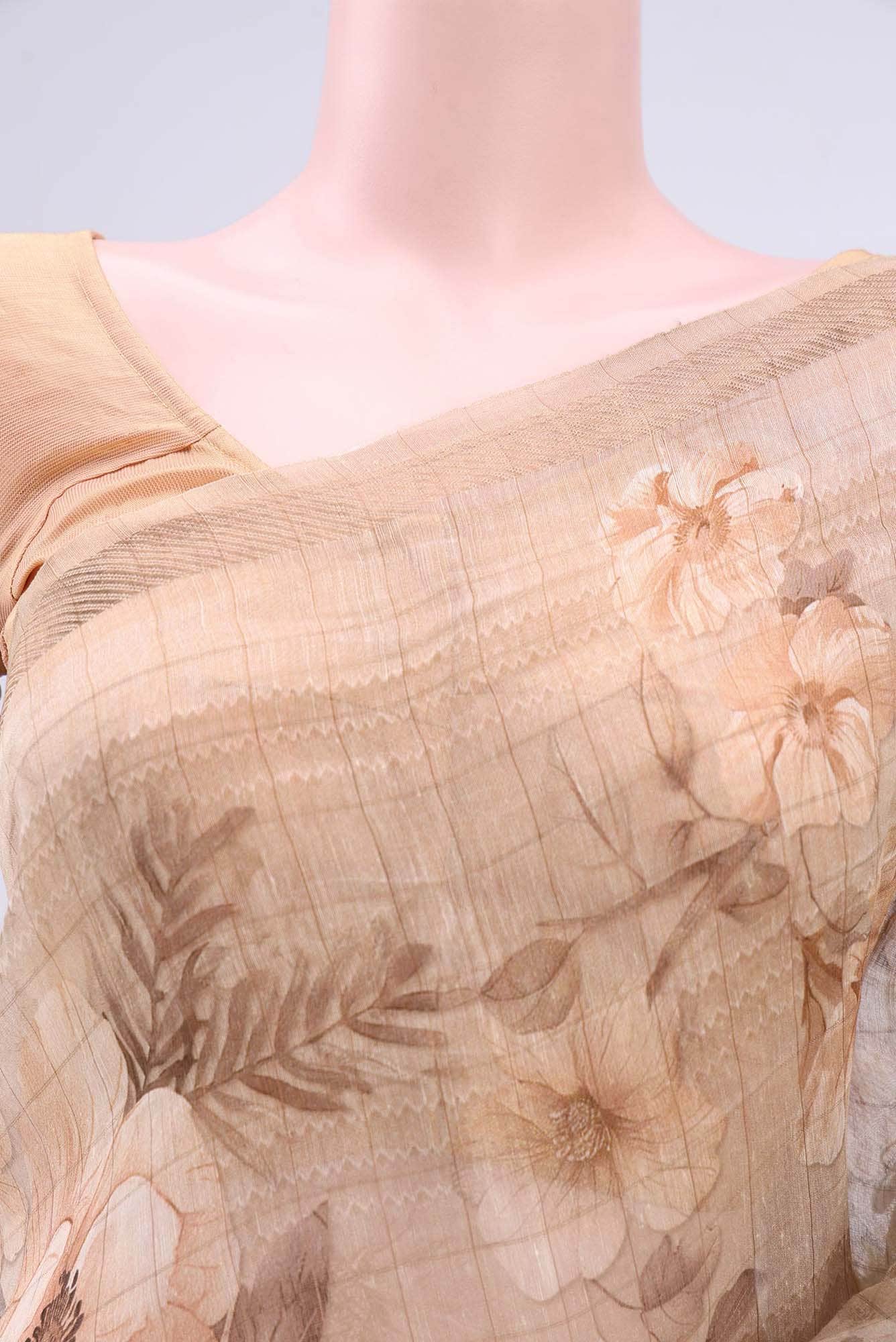Golden Peach Linen Saree