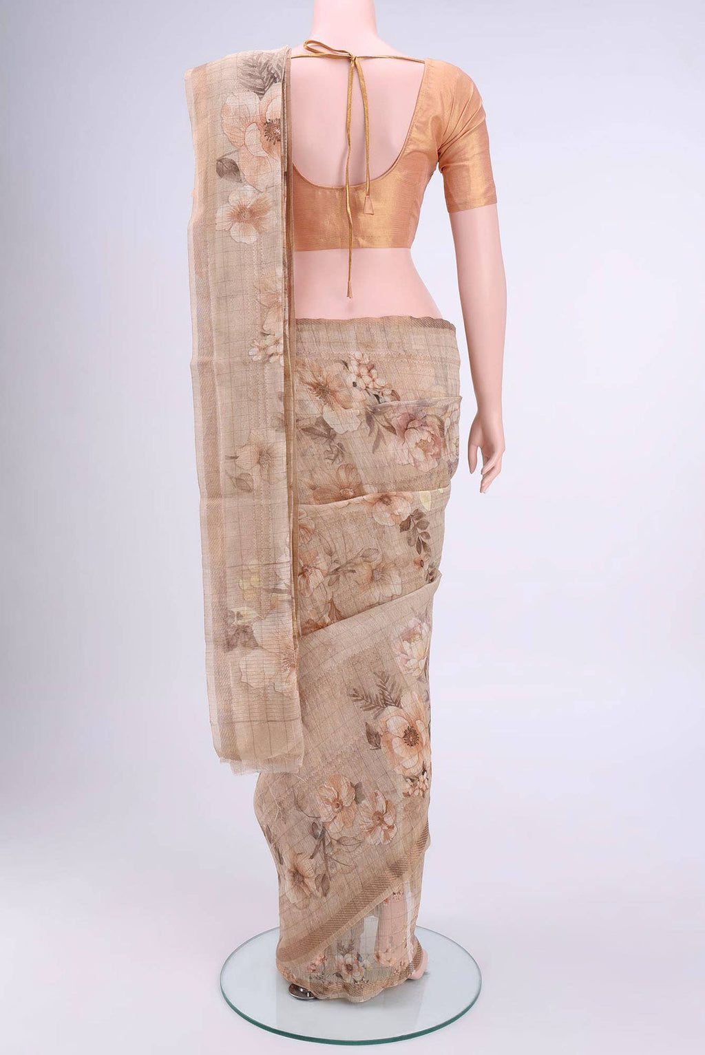 Golden Peach Linen Saree