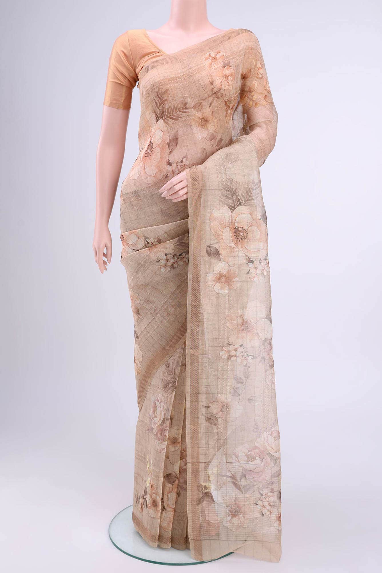 Golden Peach Linen Saree