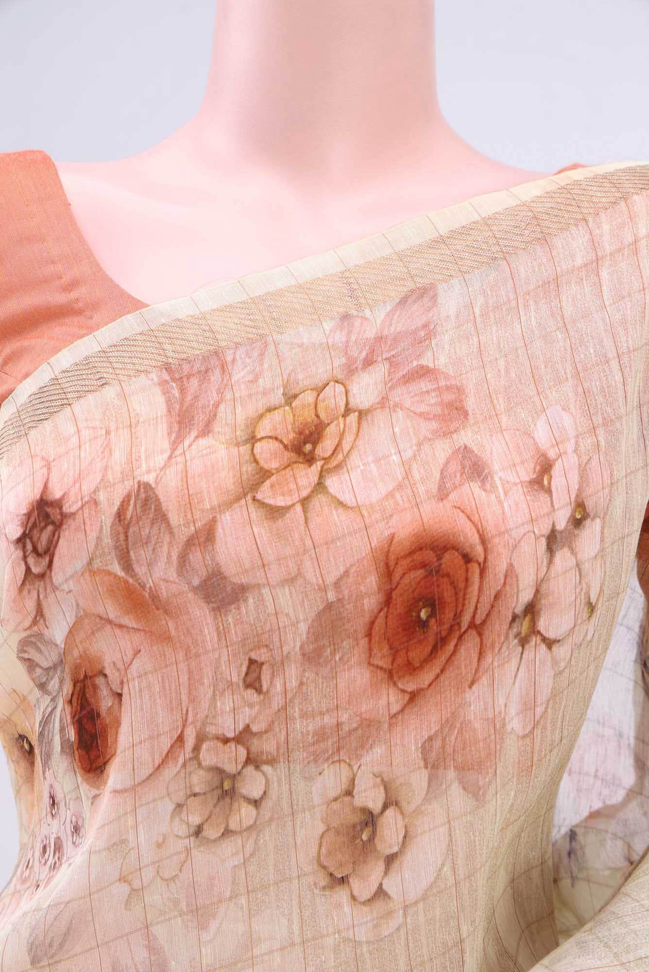 Golden Peach Linen Cotton Saree