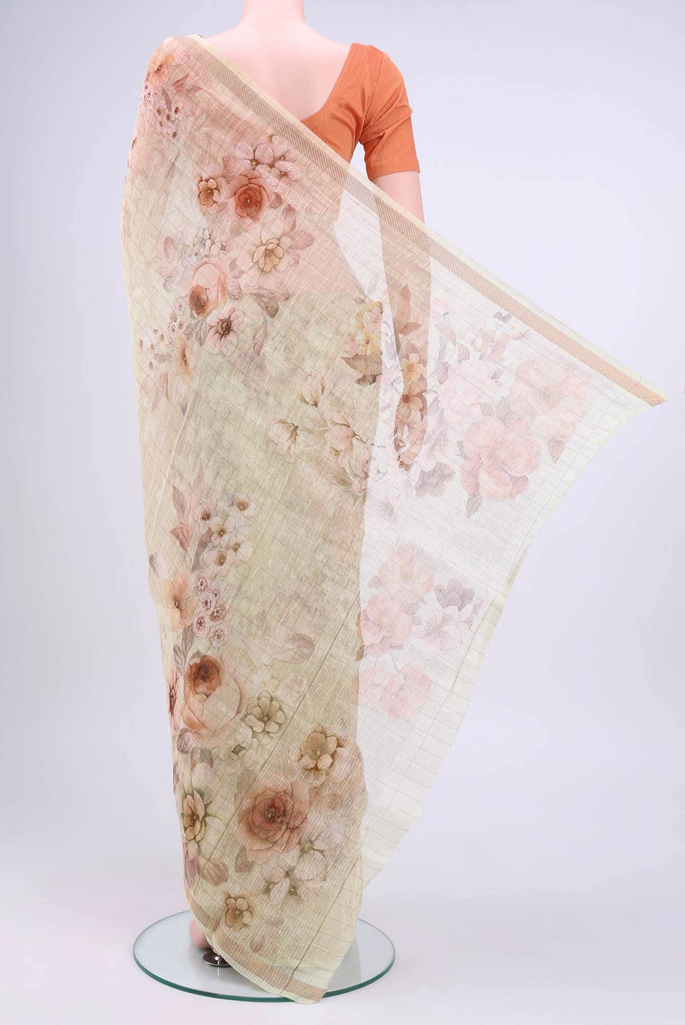 Golden Peach Linen Cotton Saree