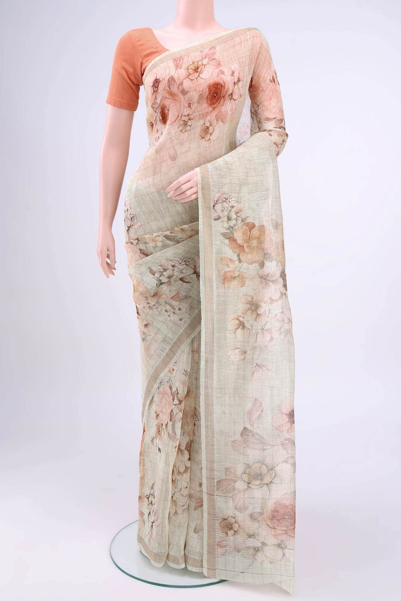 Golden Peach Linen Cotton Saree