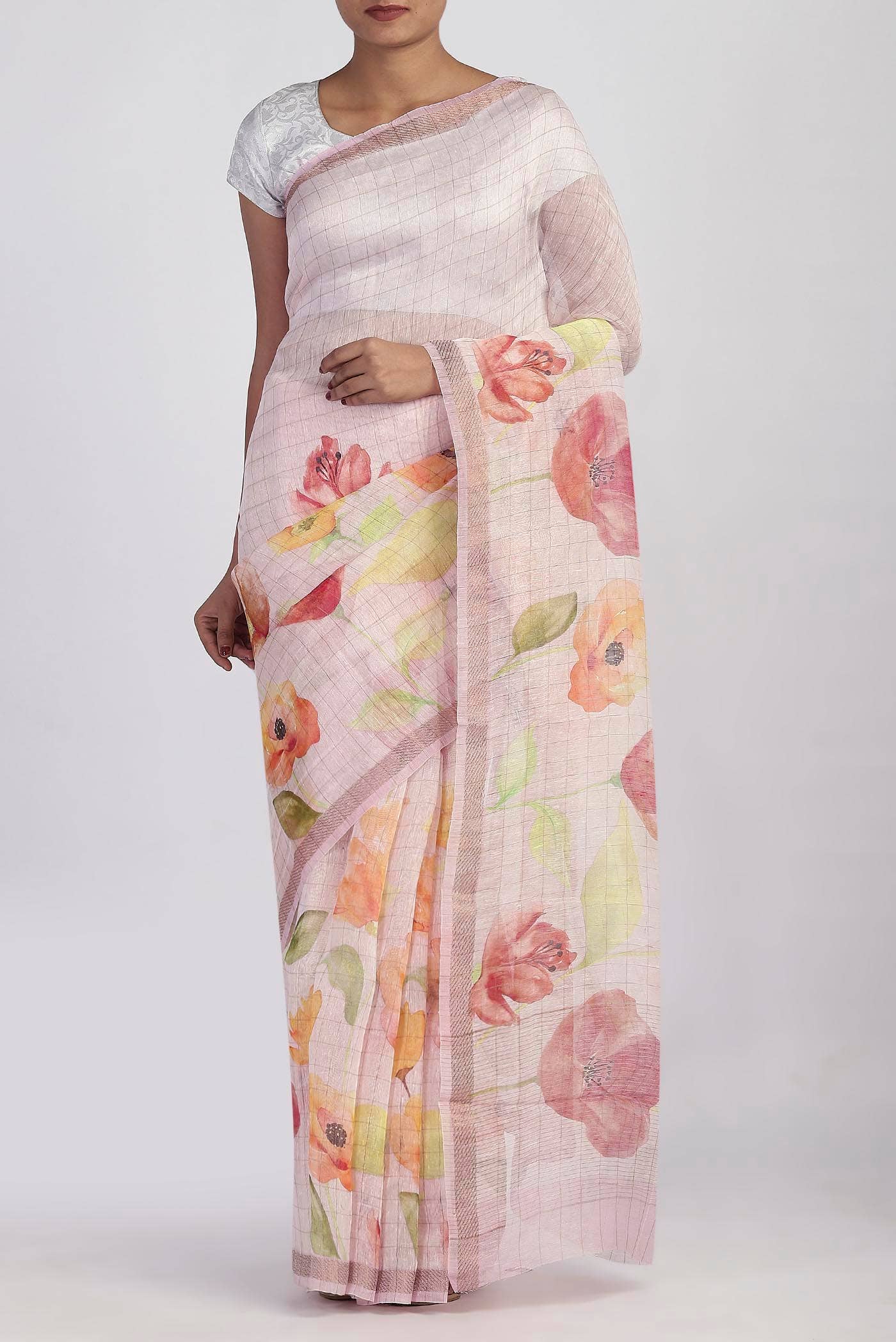 Rose pink Linen Saree