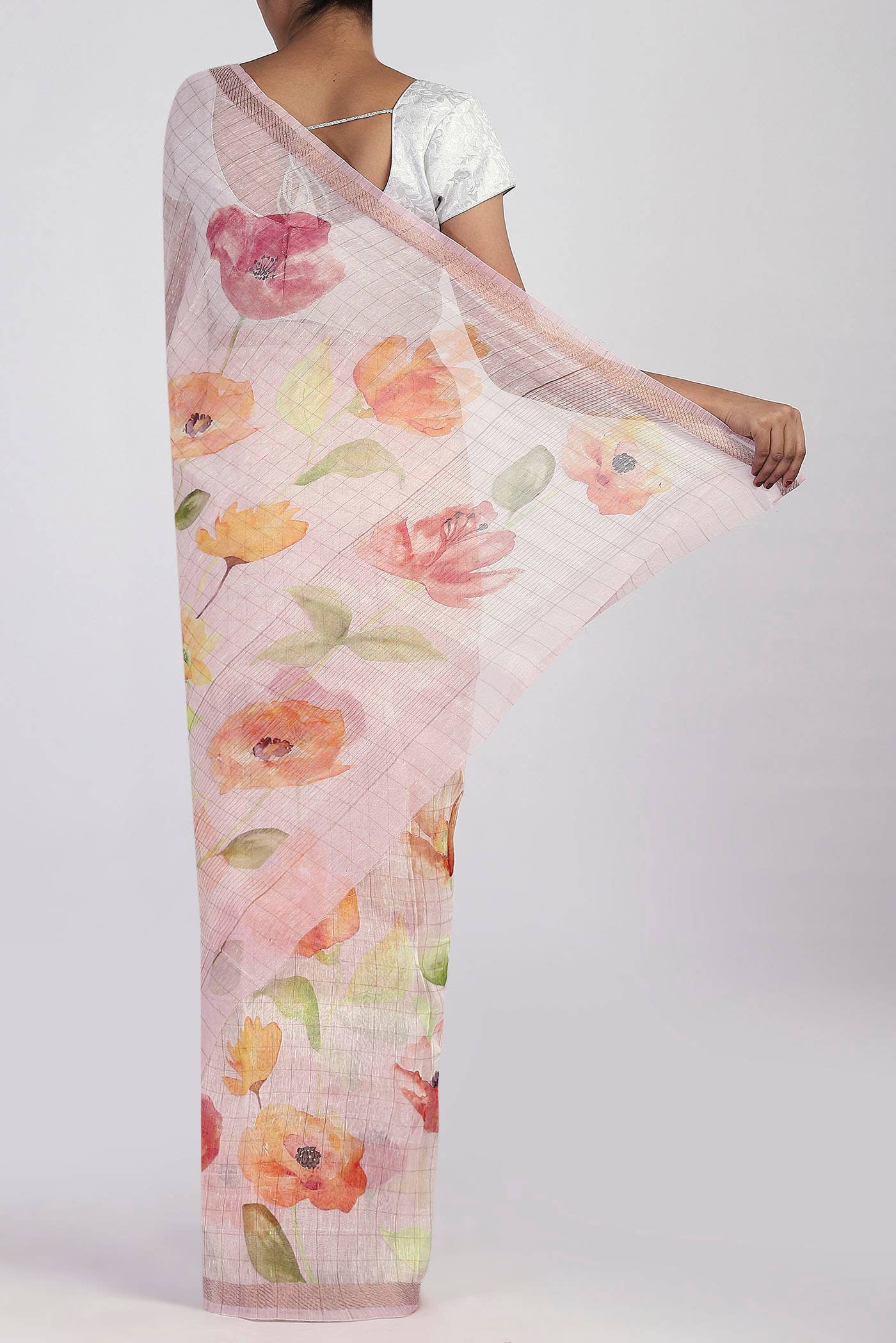 Rose pink Linen Saree