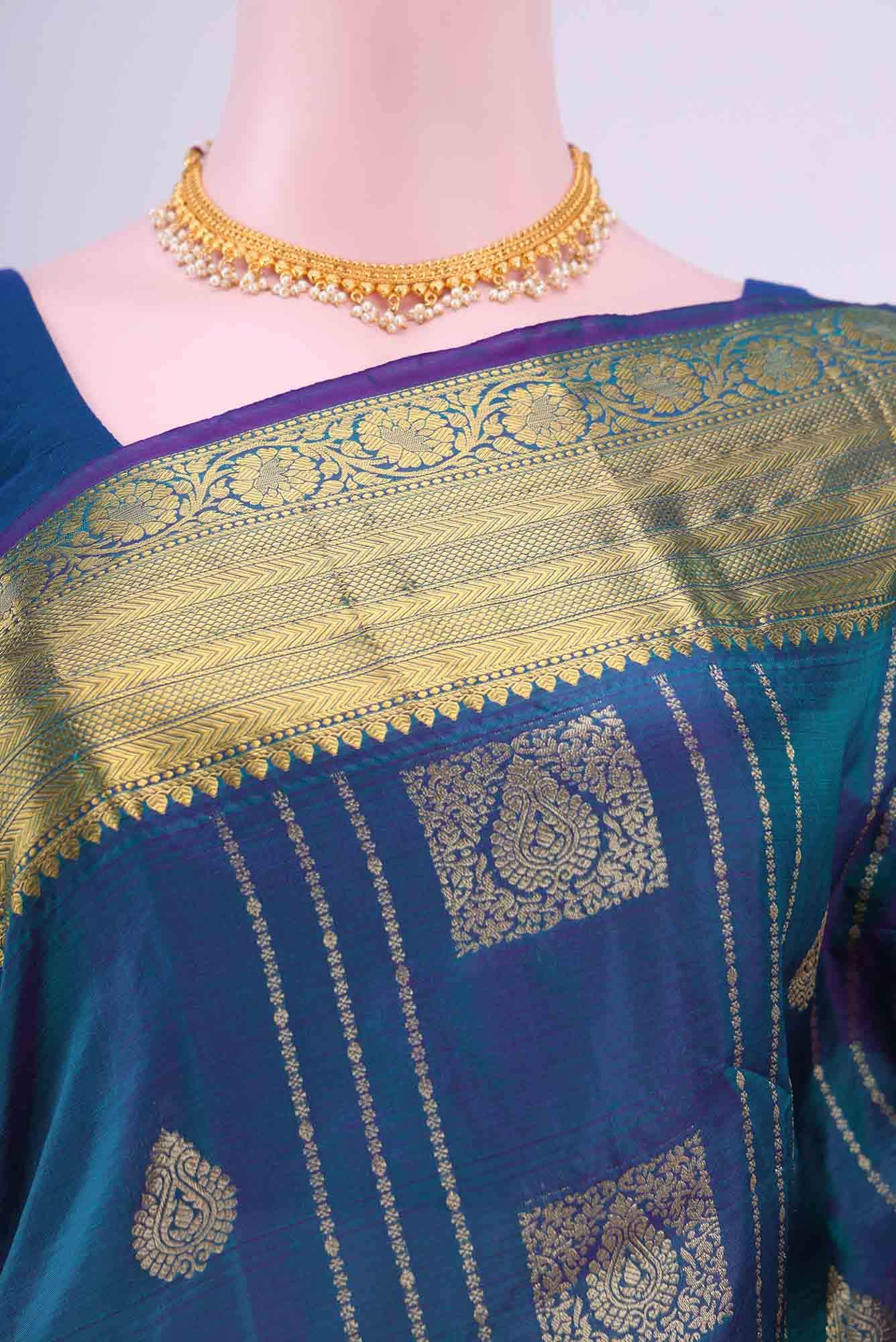 Dark Blue Blended Bangalore Silk Saree