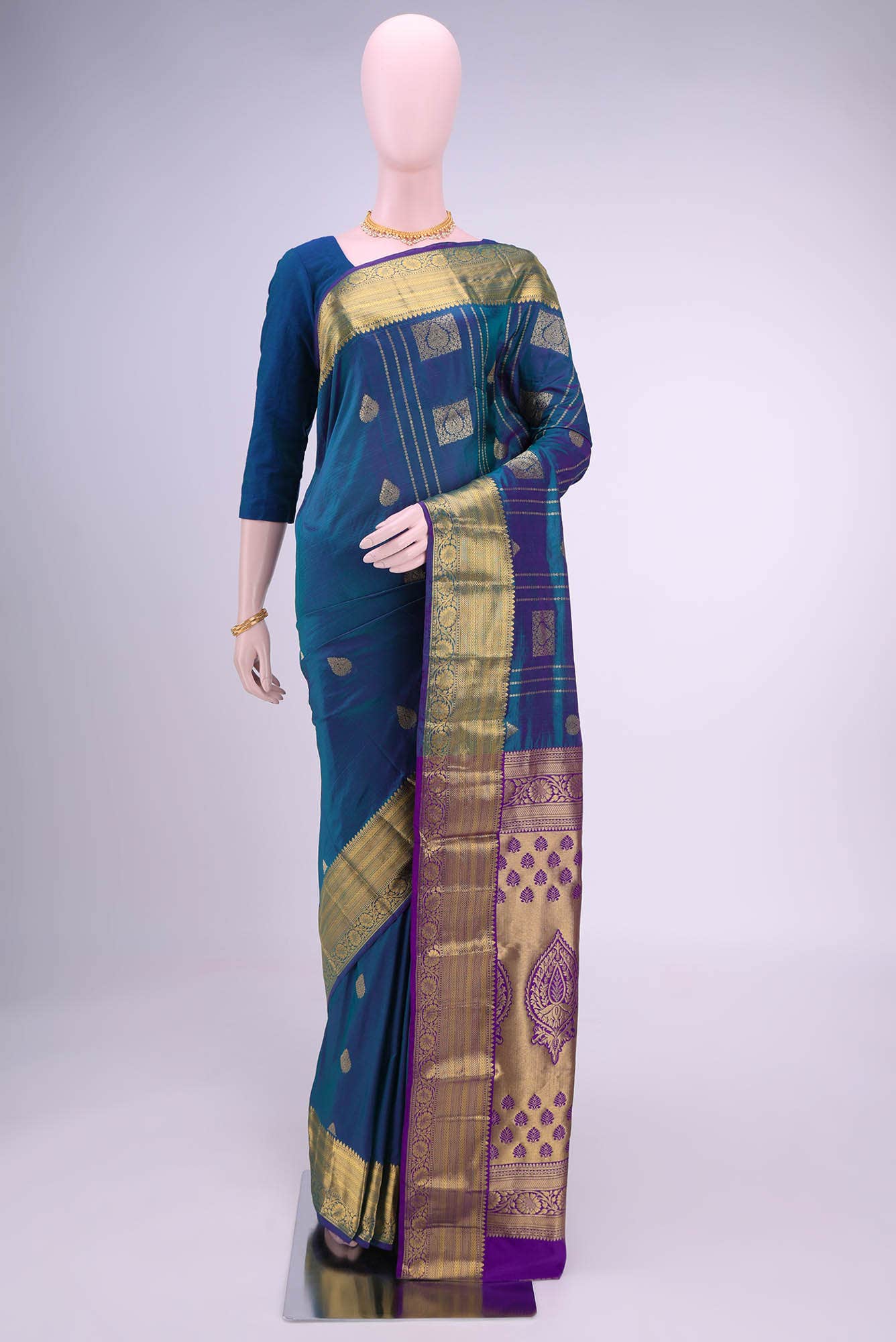 Dark Blue Blended Bangalore Silk Saree