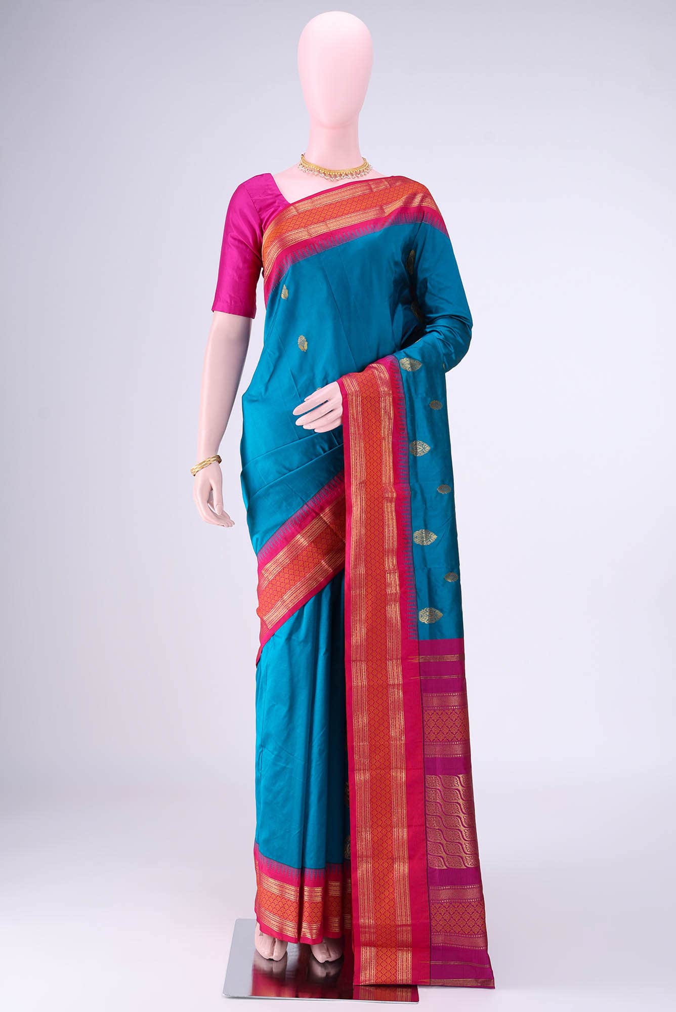 Dark Blue Blended Bangalore Silk Saree