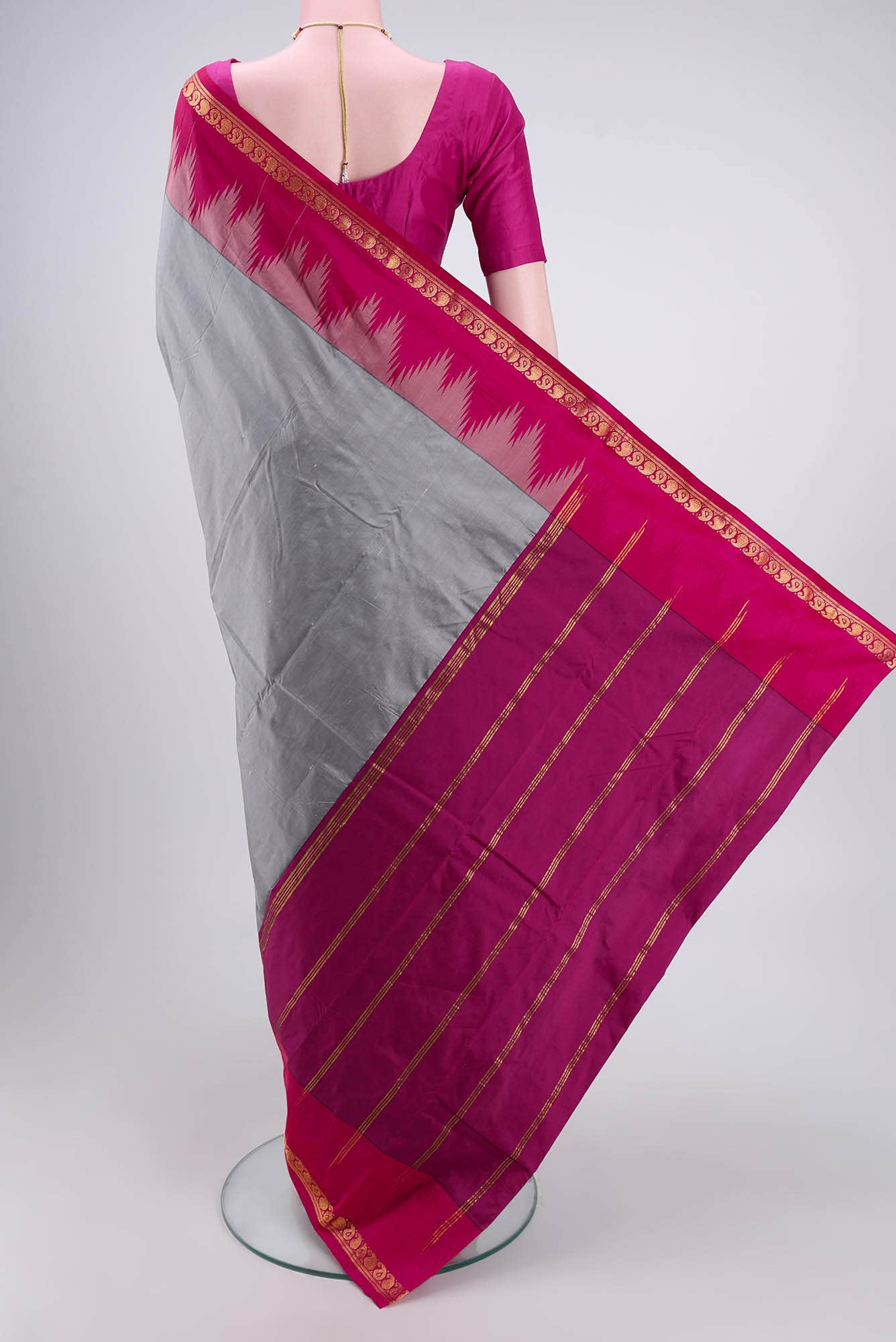 Grey Blended Bangalore Silk - kadyal Saree