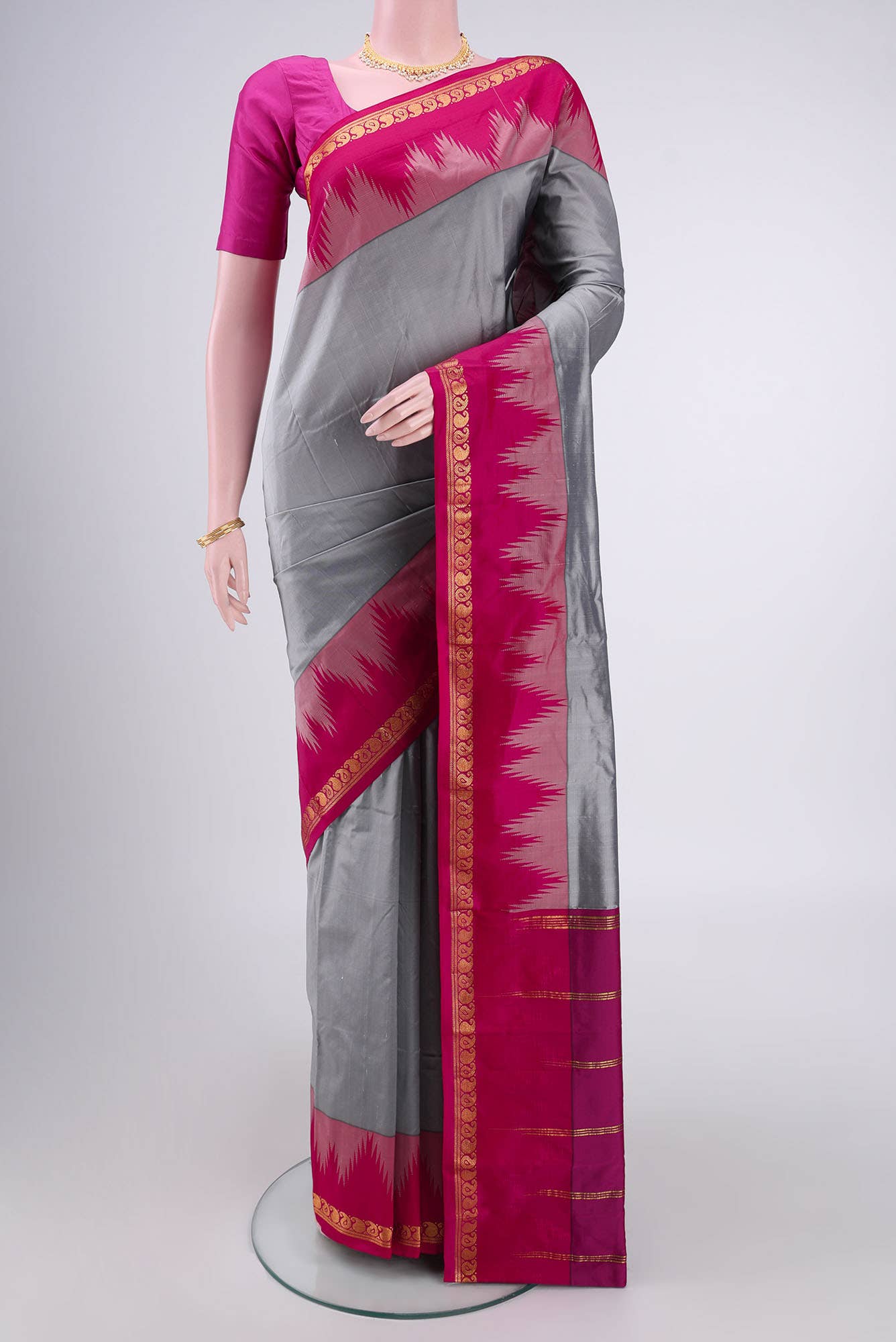 Grey Blended Bangalore Silk - kadyal Saree