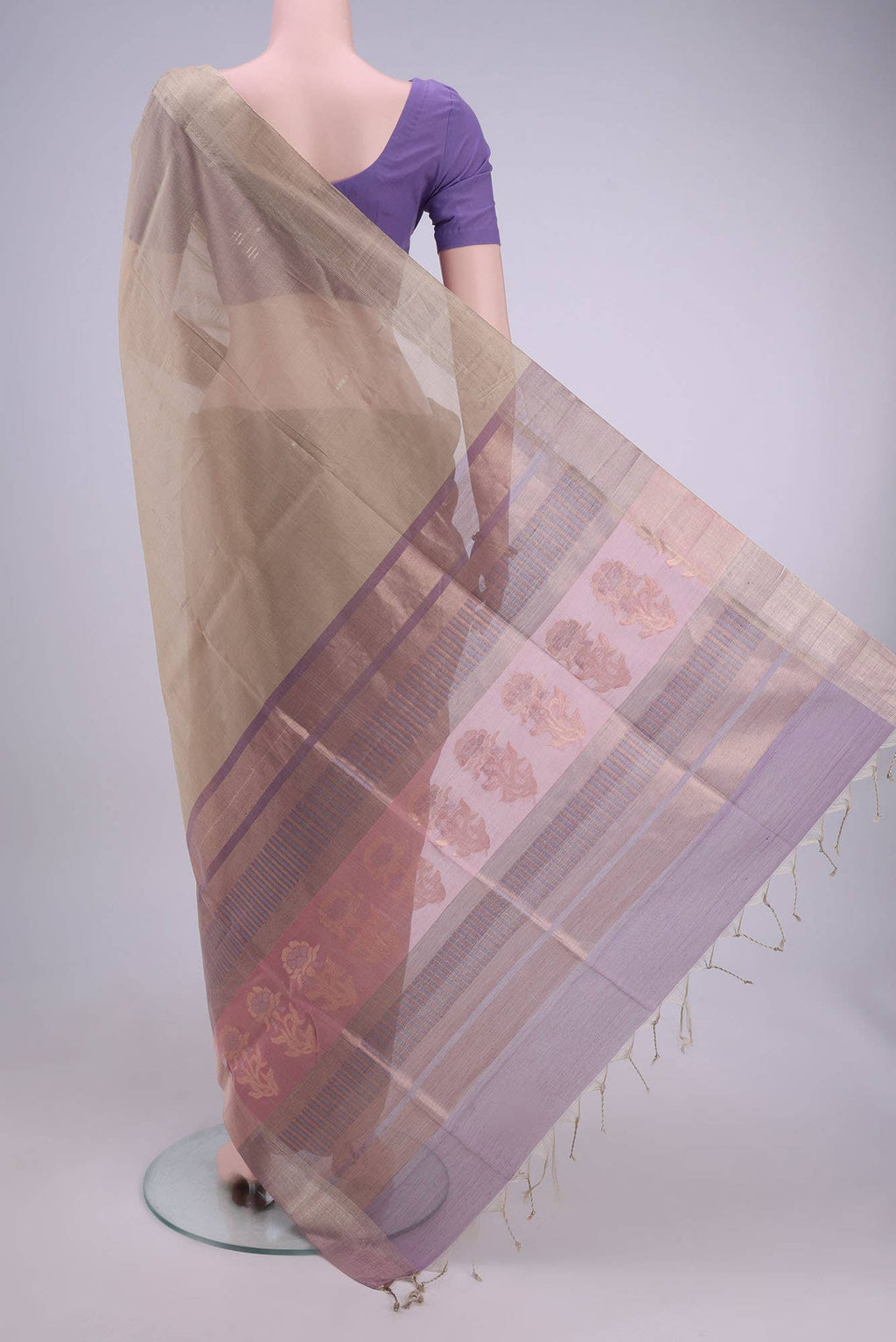 Beige Silk Cotton Saree