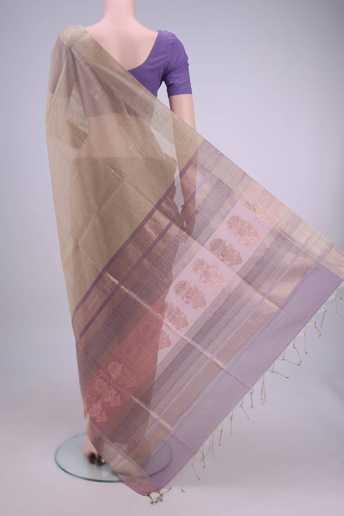 Beige Silk Cotton Saree