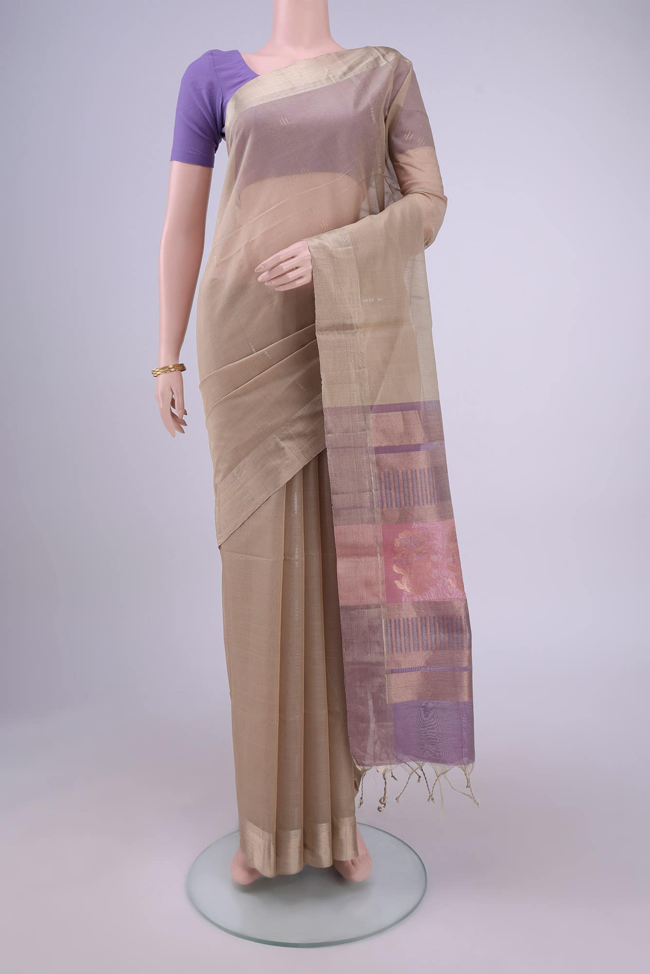Beige Silk Cotton Saree