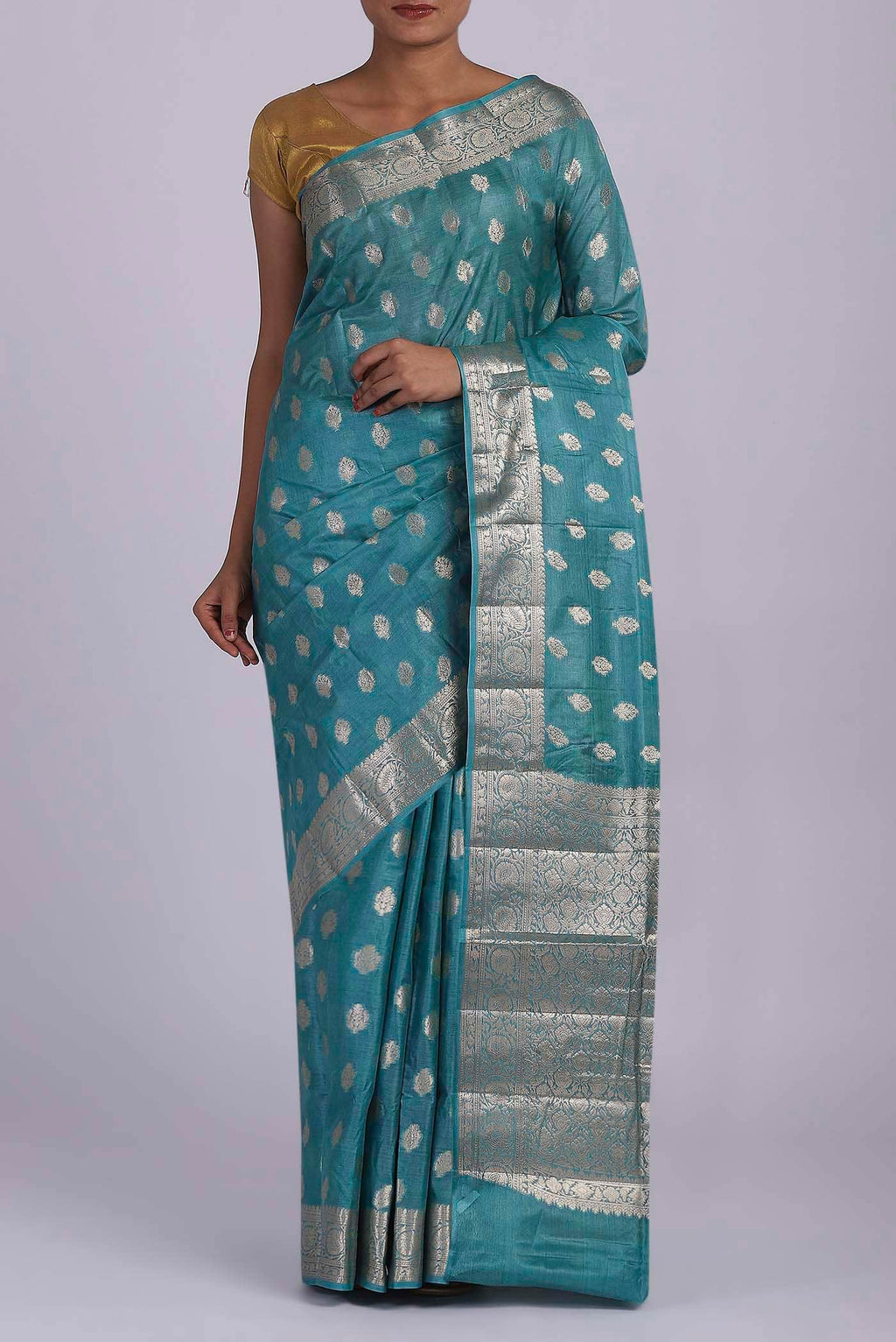Blue Banarasi Tussar Silk Saree