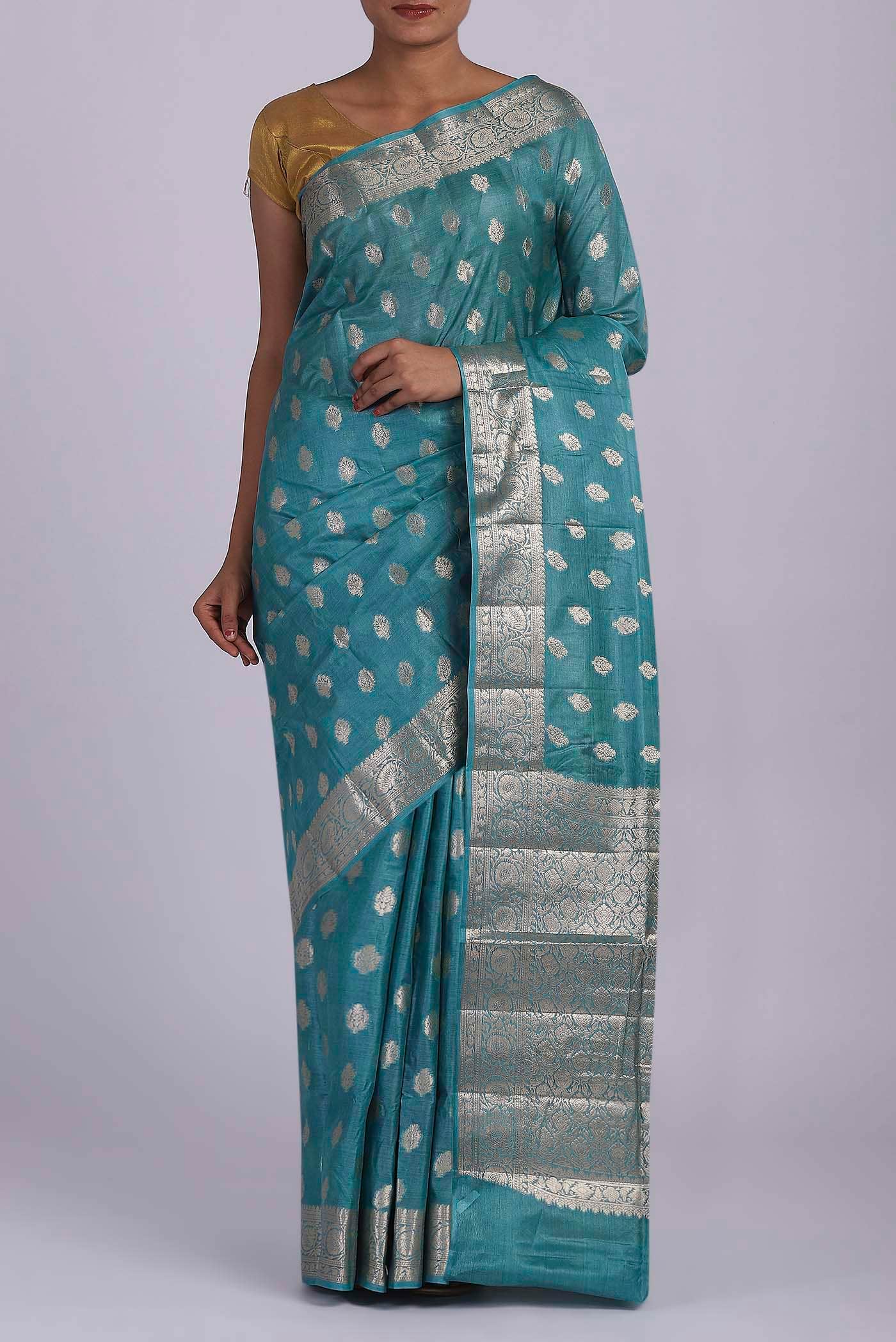 Blue Banarasi Tussar Silk Saree