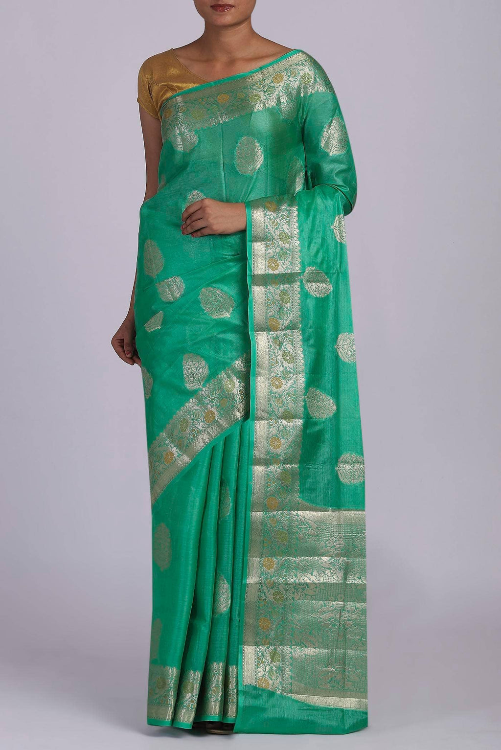 Green Banarasi Tussar Silk Saree