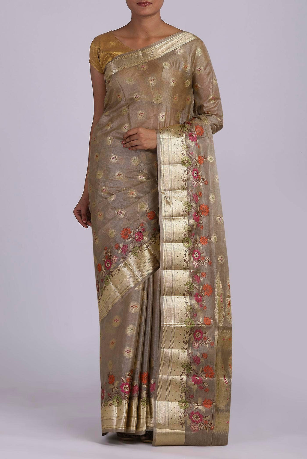 Beige Banarasi Tussar Silk Saree