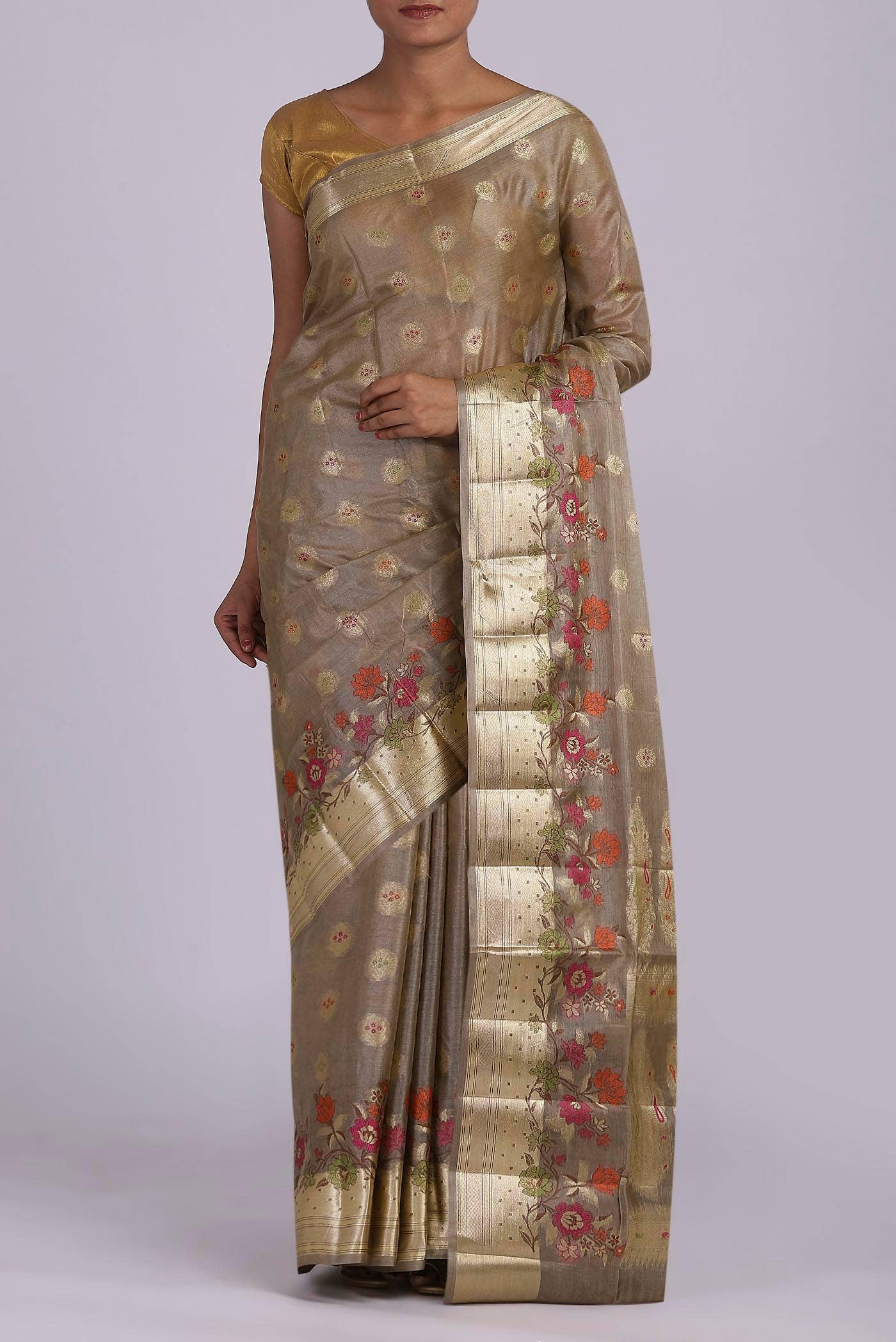 Beige Banarasi Tussar Silk Saree