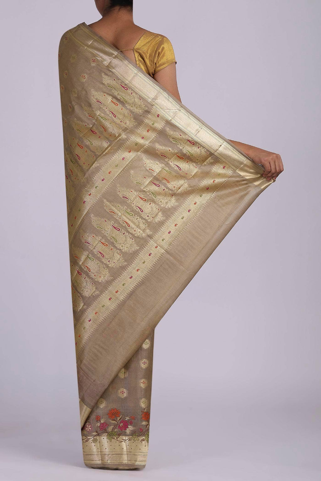 Beige Banarasi Tussar Silk Saree