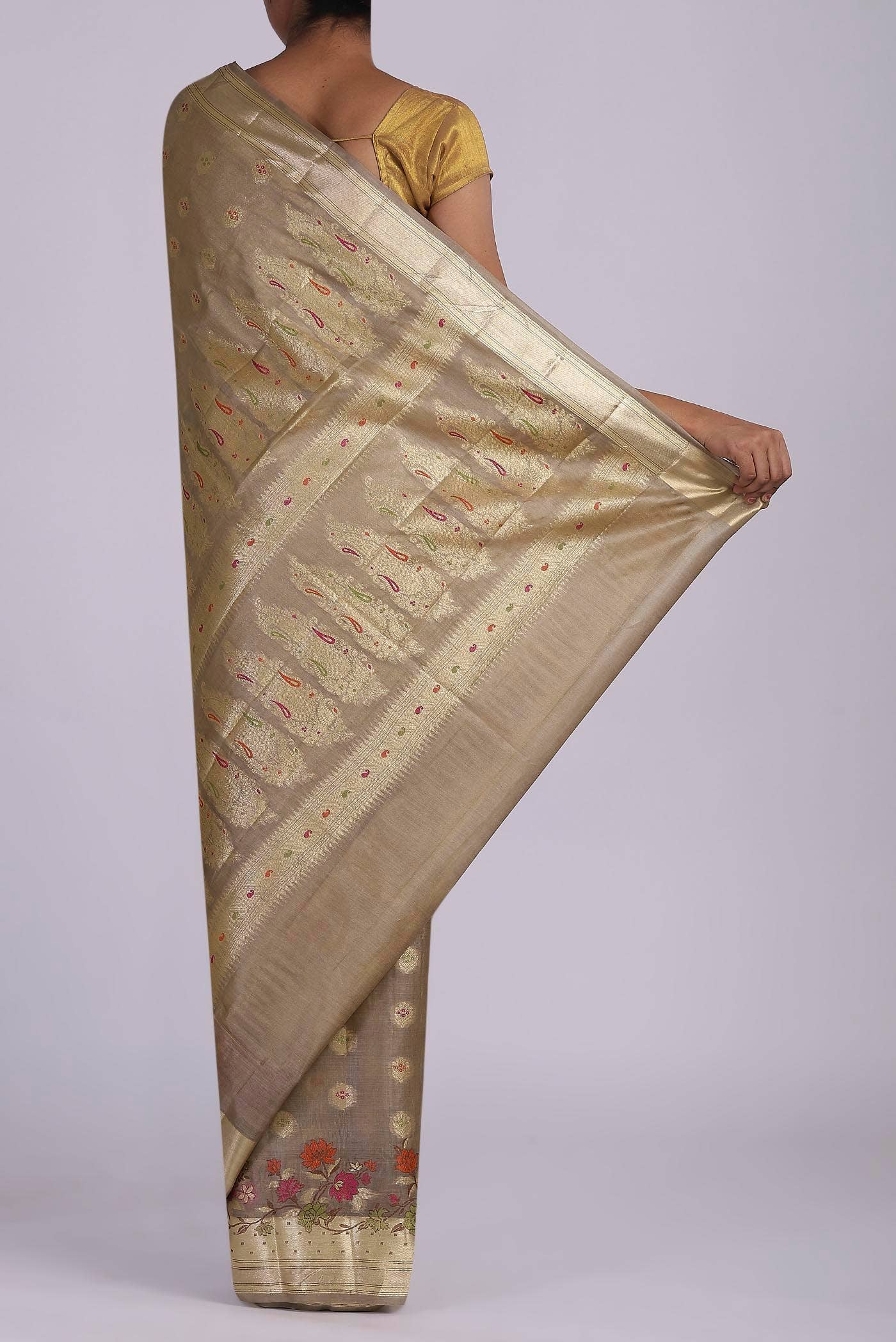 Beige Banarasi Tussar Silk Saree