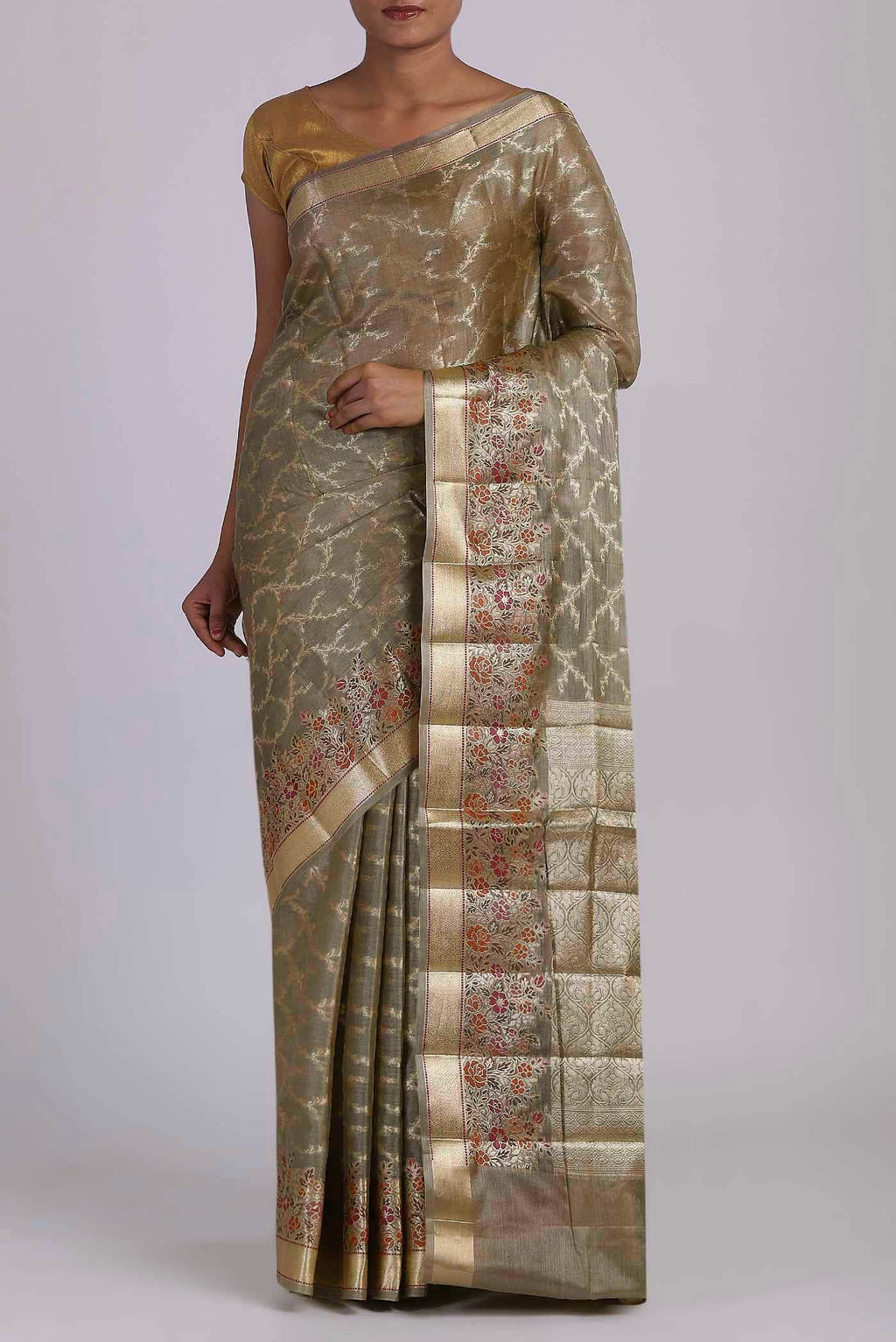 Dark Beige Banarasi Tussar Silk Saree