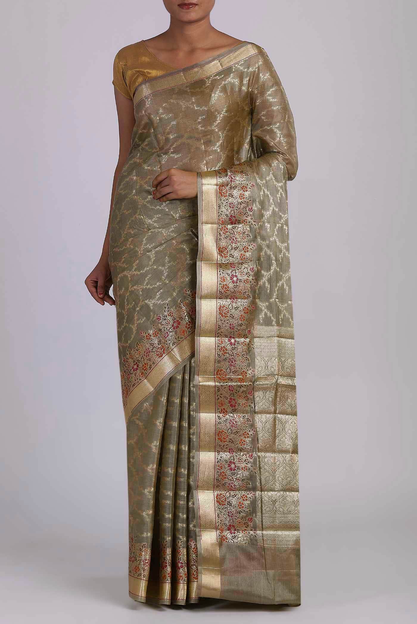 Dark Beige Banarasi Tussar Silk Saree