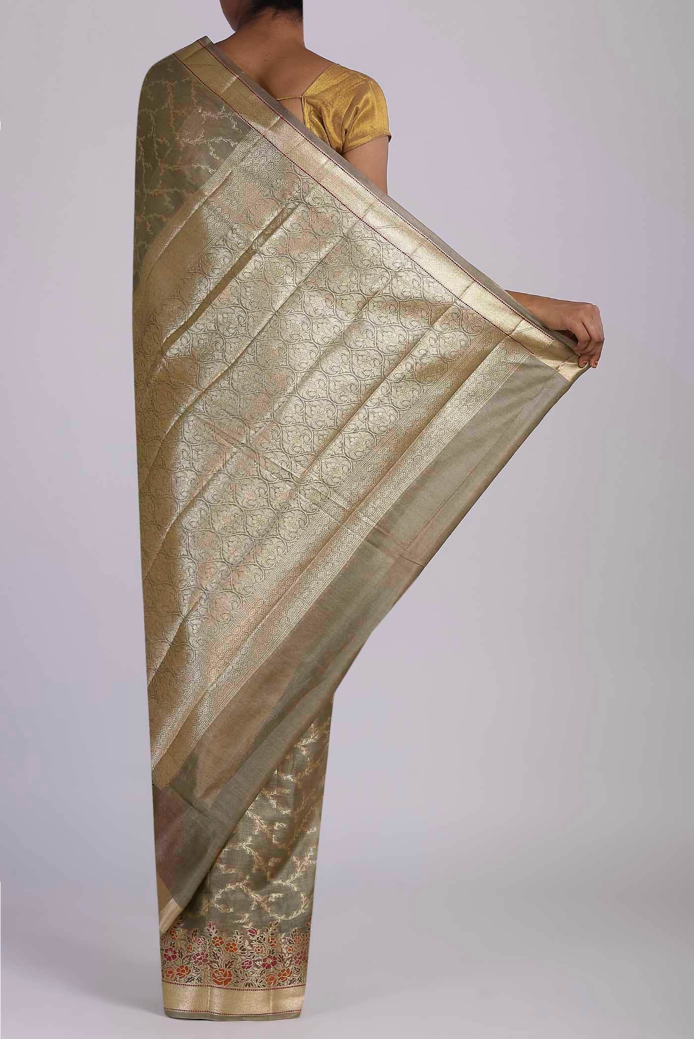 Dark Beige Banarasi Tussar Silk Saree