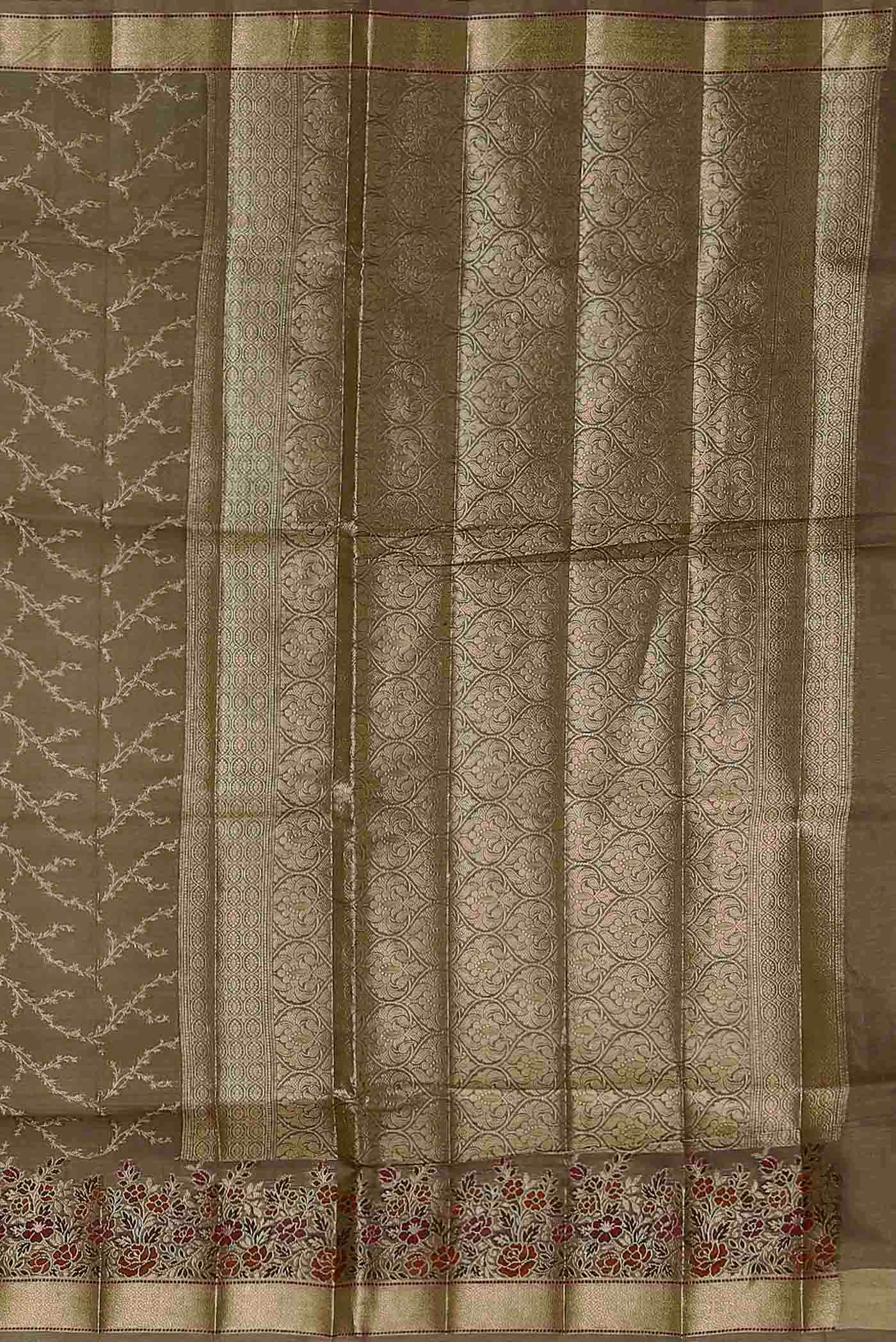 Dark Beige Banarasi Tussar Silk Saree