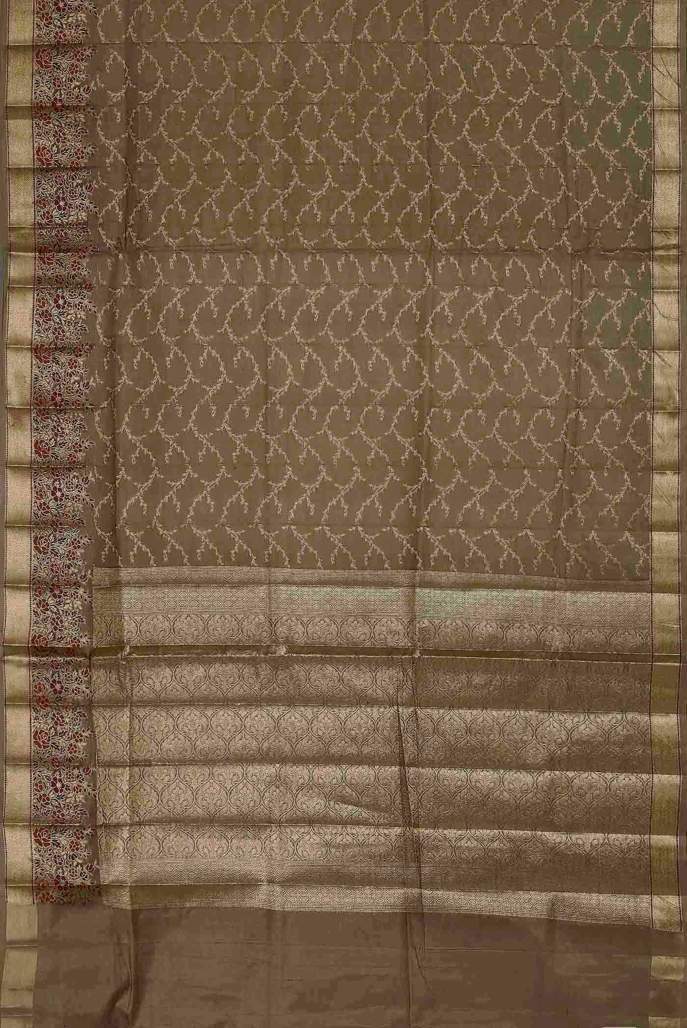 Dark Beige Banarasi Tussar Silk Saree