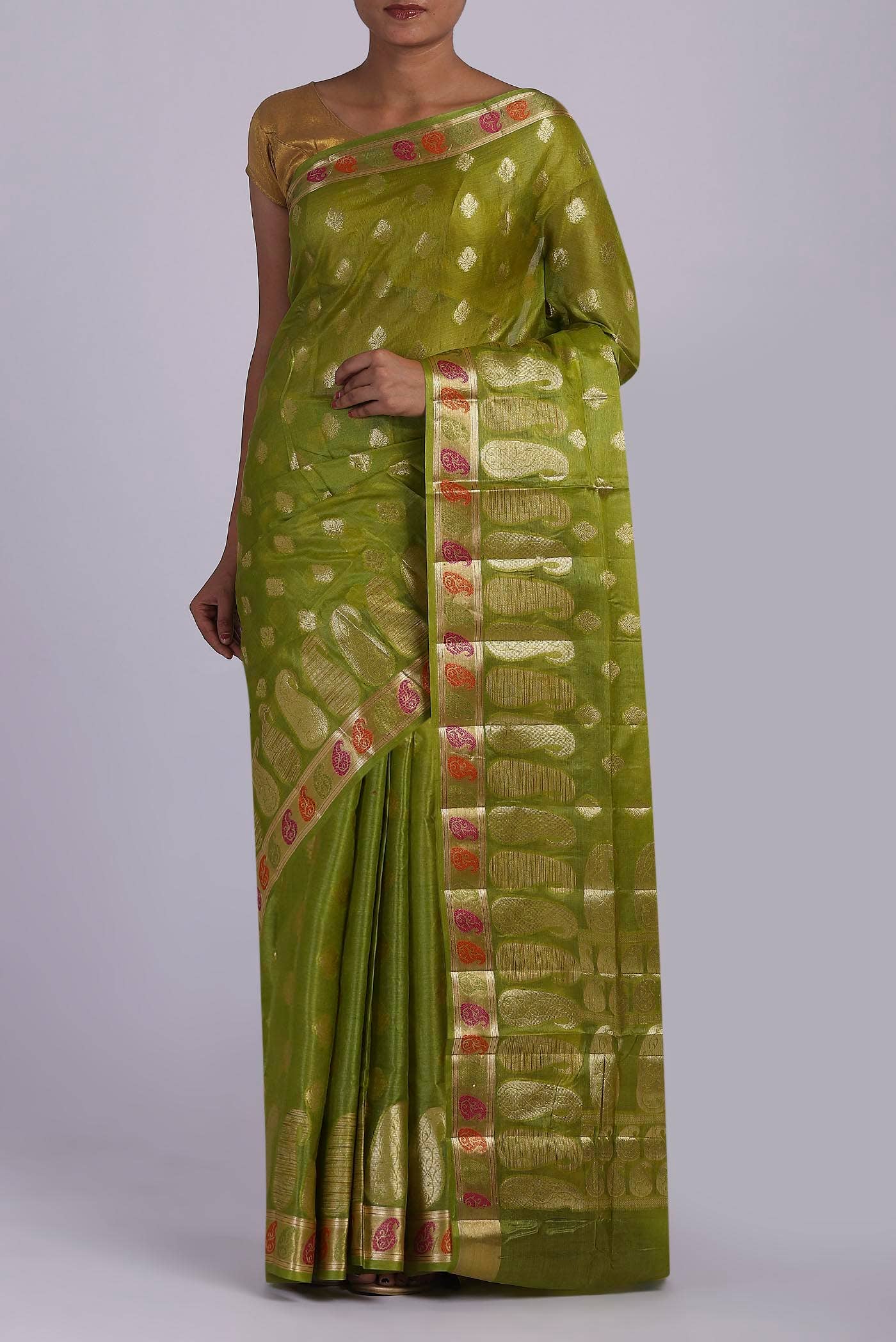 Green Banarasi Tussar Silk Saree