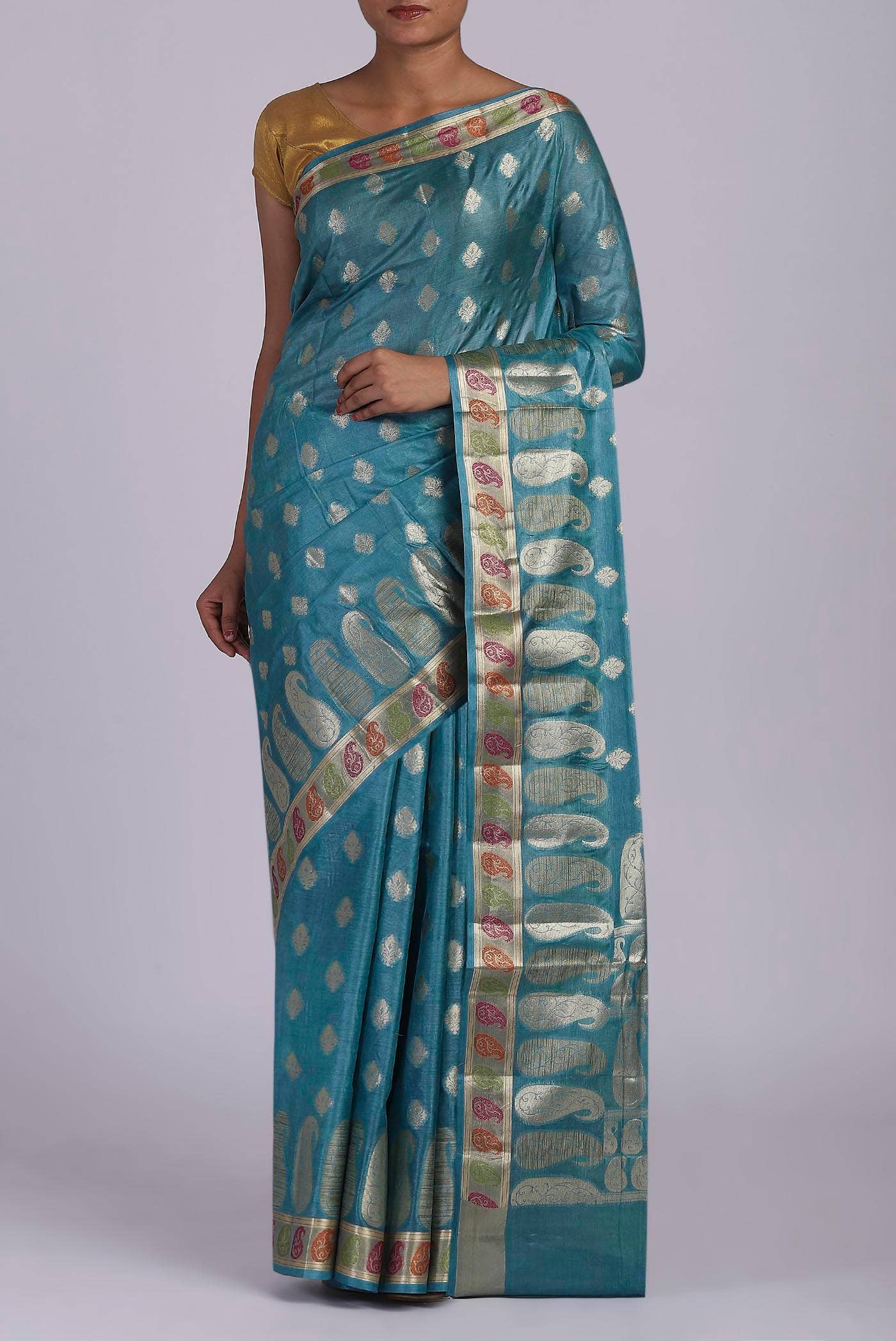 Blue Banarasi Tussar Silk Saree