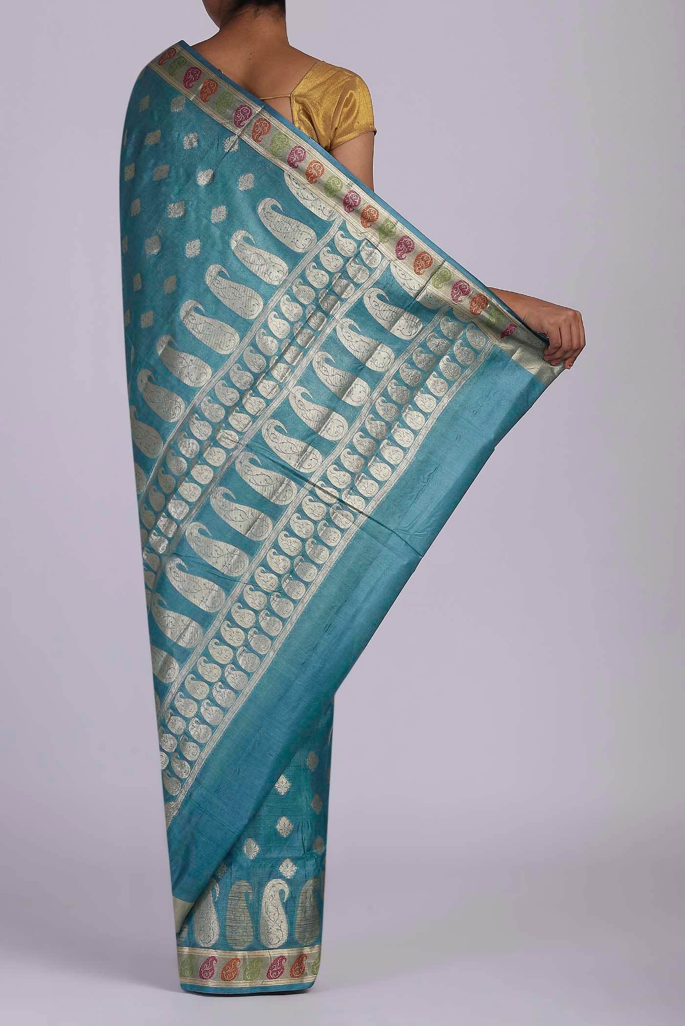 Blue Banarasi Tussar Silk Saree