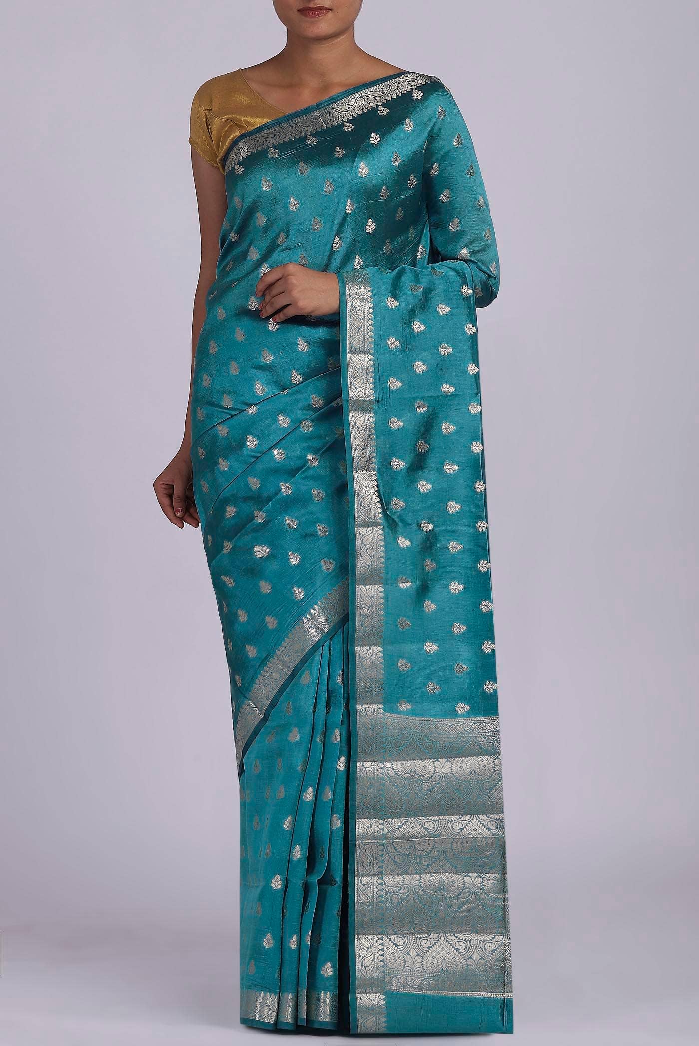 Blue Banarasi Raw Silk Saree