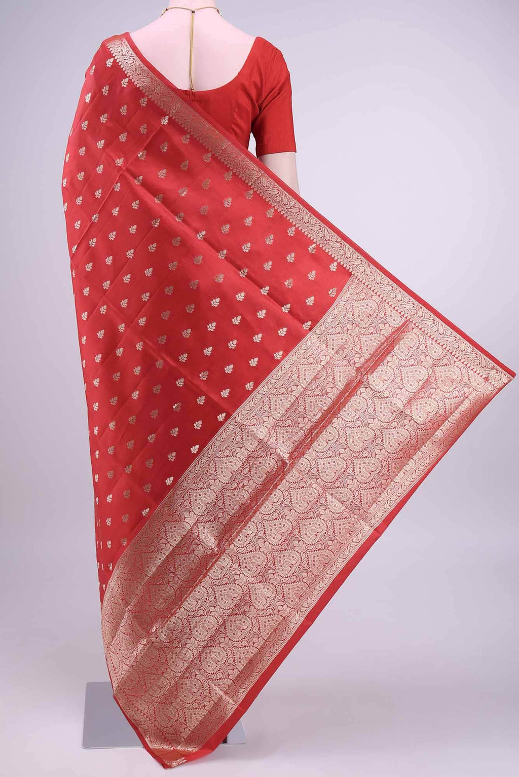 Deep Red Banarasi Tussar Silk Saree