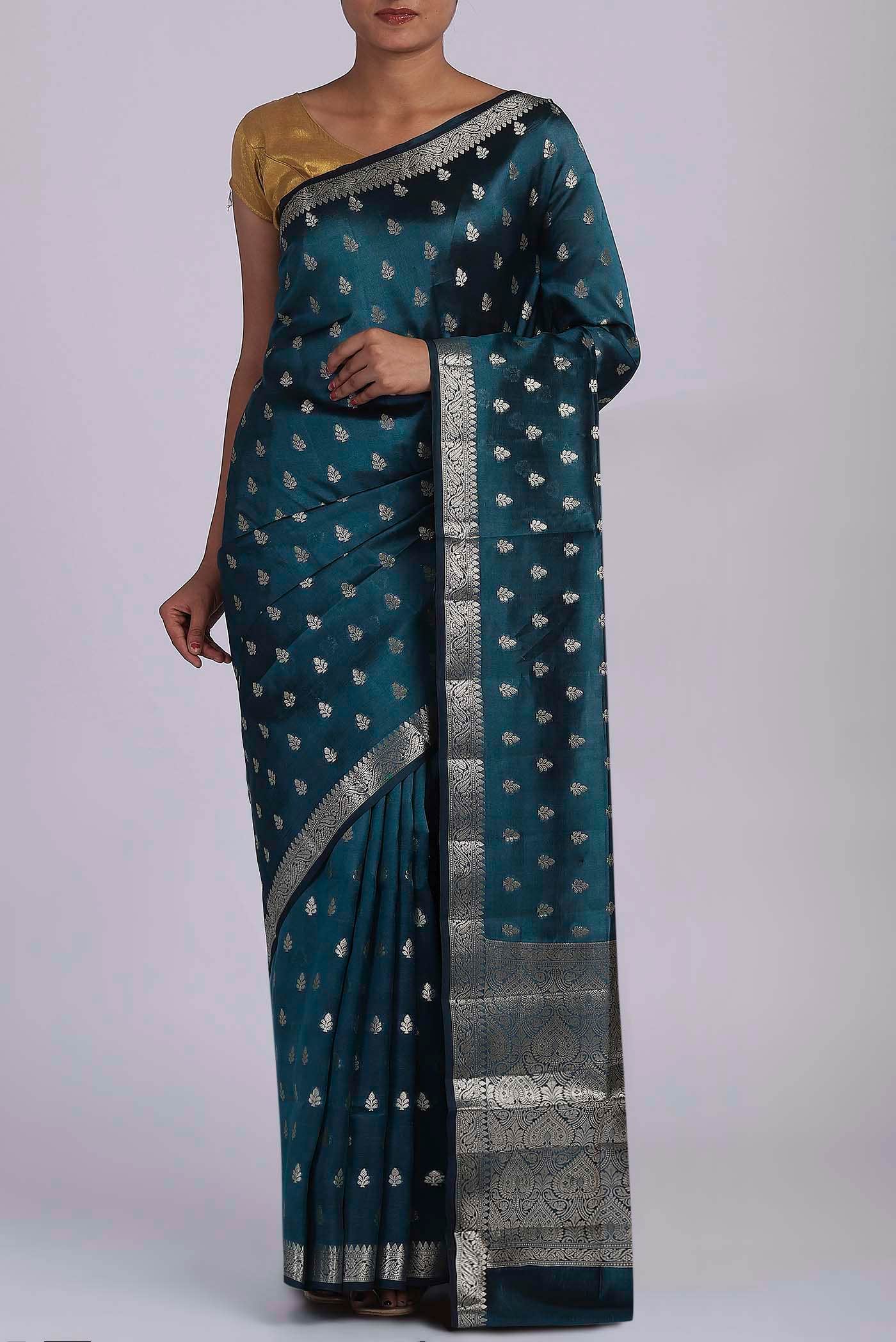 Blue Banarasi Raw Silk Saree
