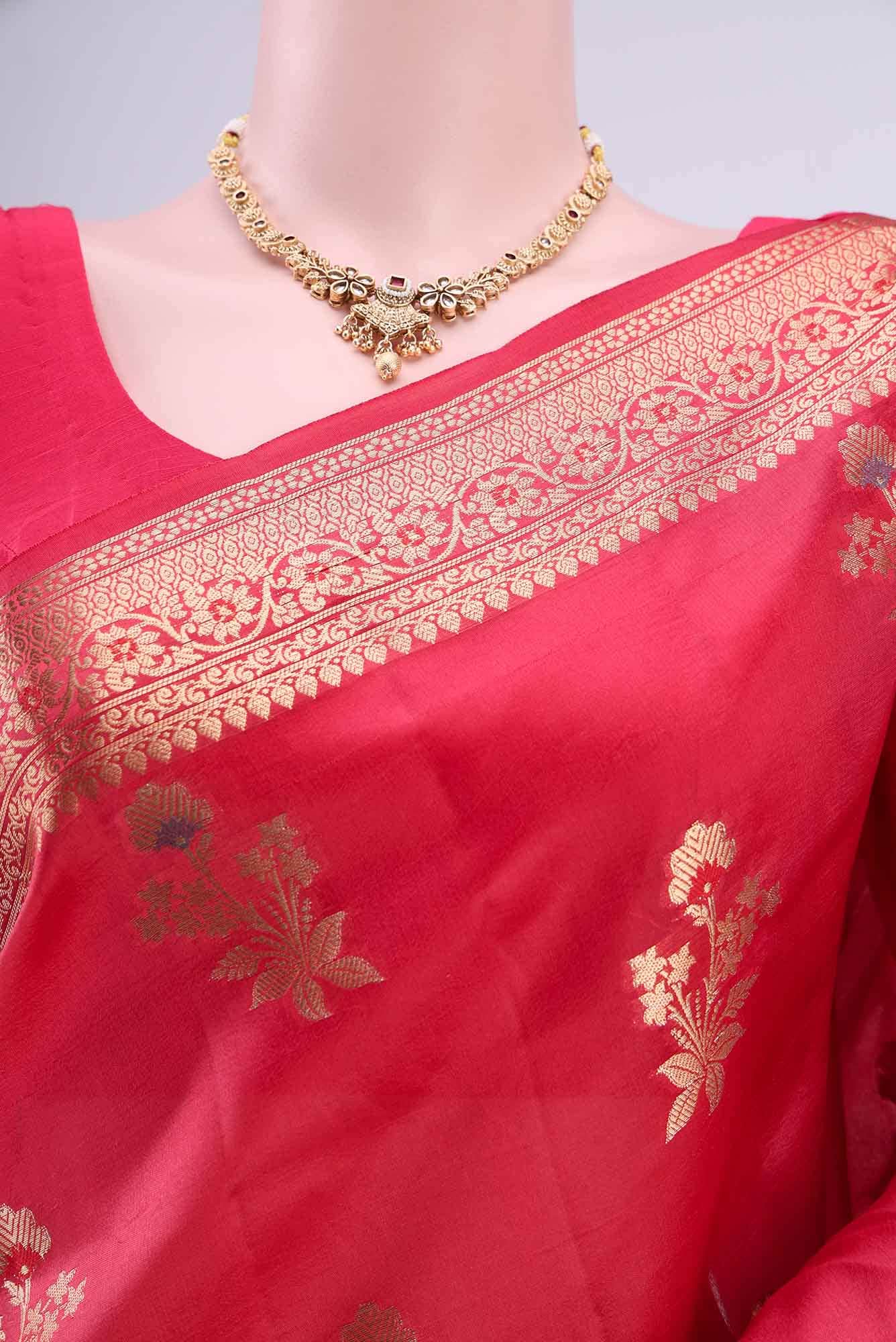 Deep Red Banarasi Tussar Silk Saree