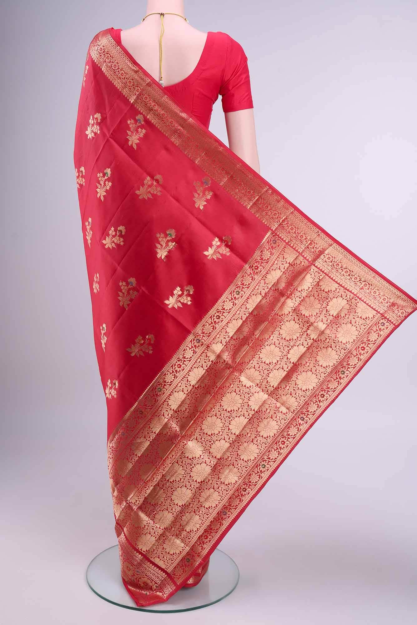 Deep Red Banarasi Tussar Silk Saree