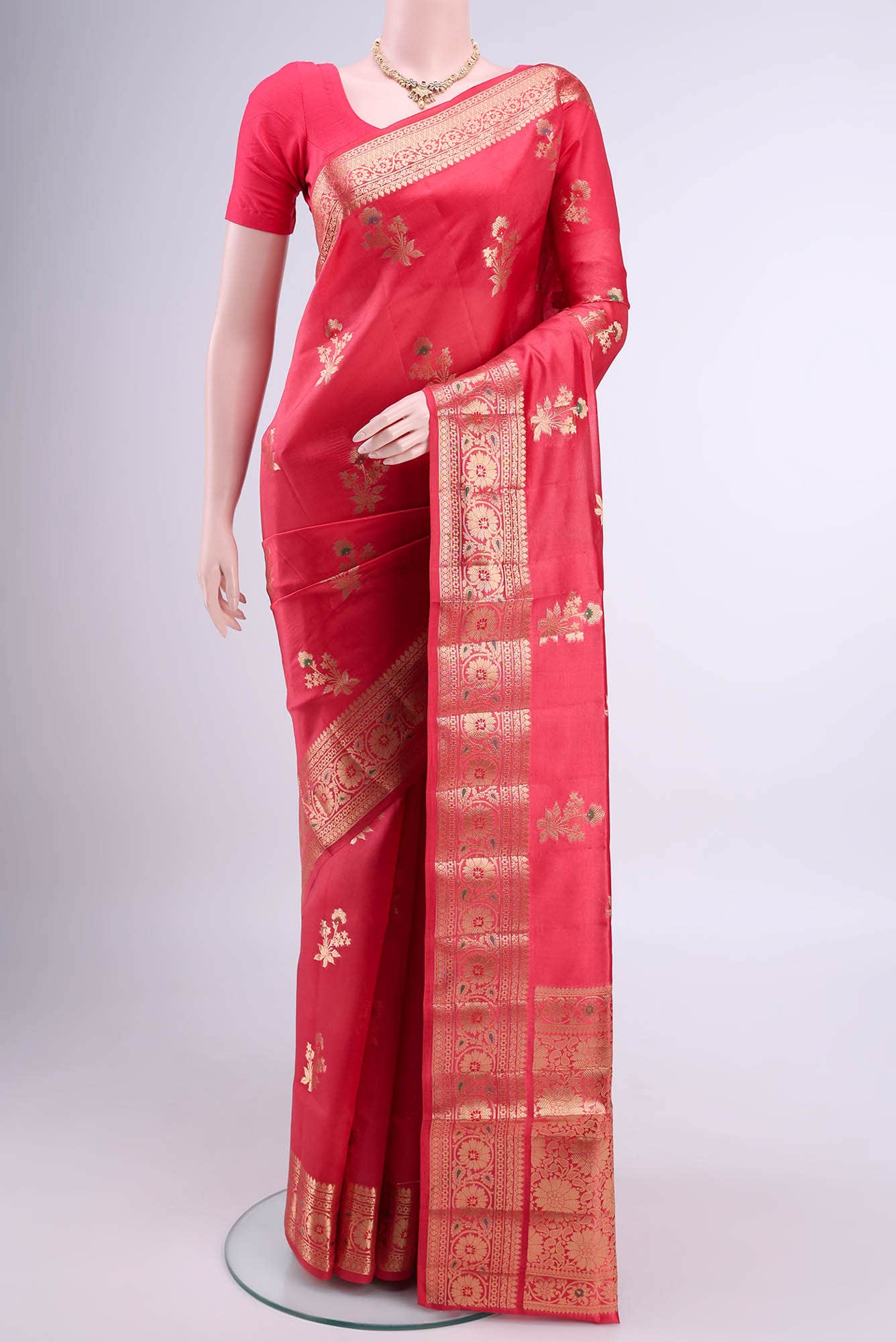 Deep Red Banarasi Tussar Silk Saree