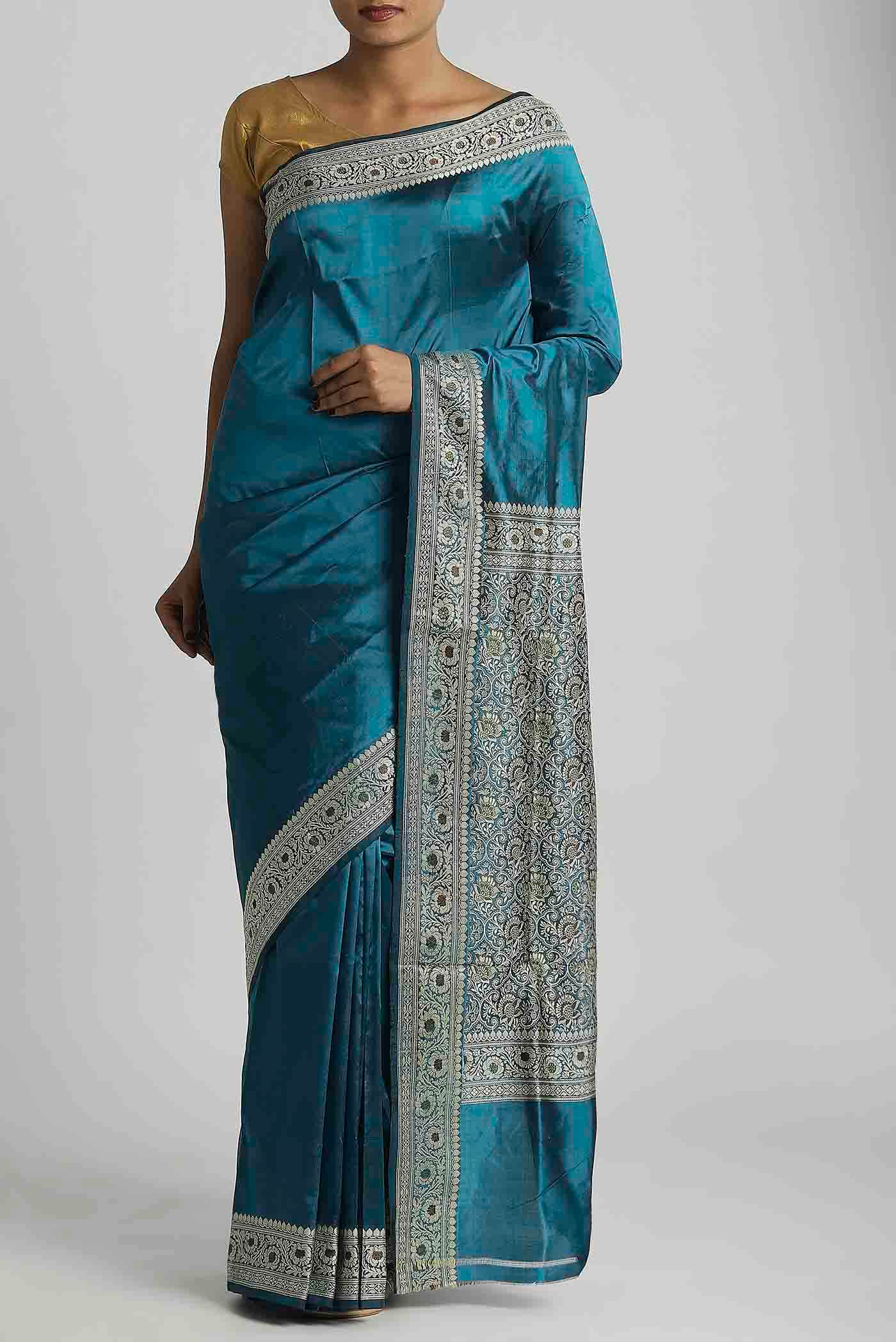 Blue Banarasi Katan Silk Saree