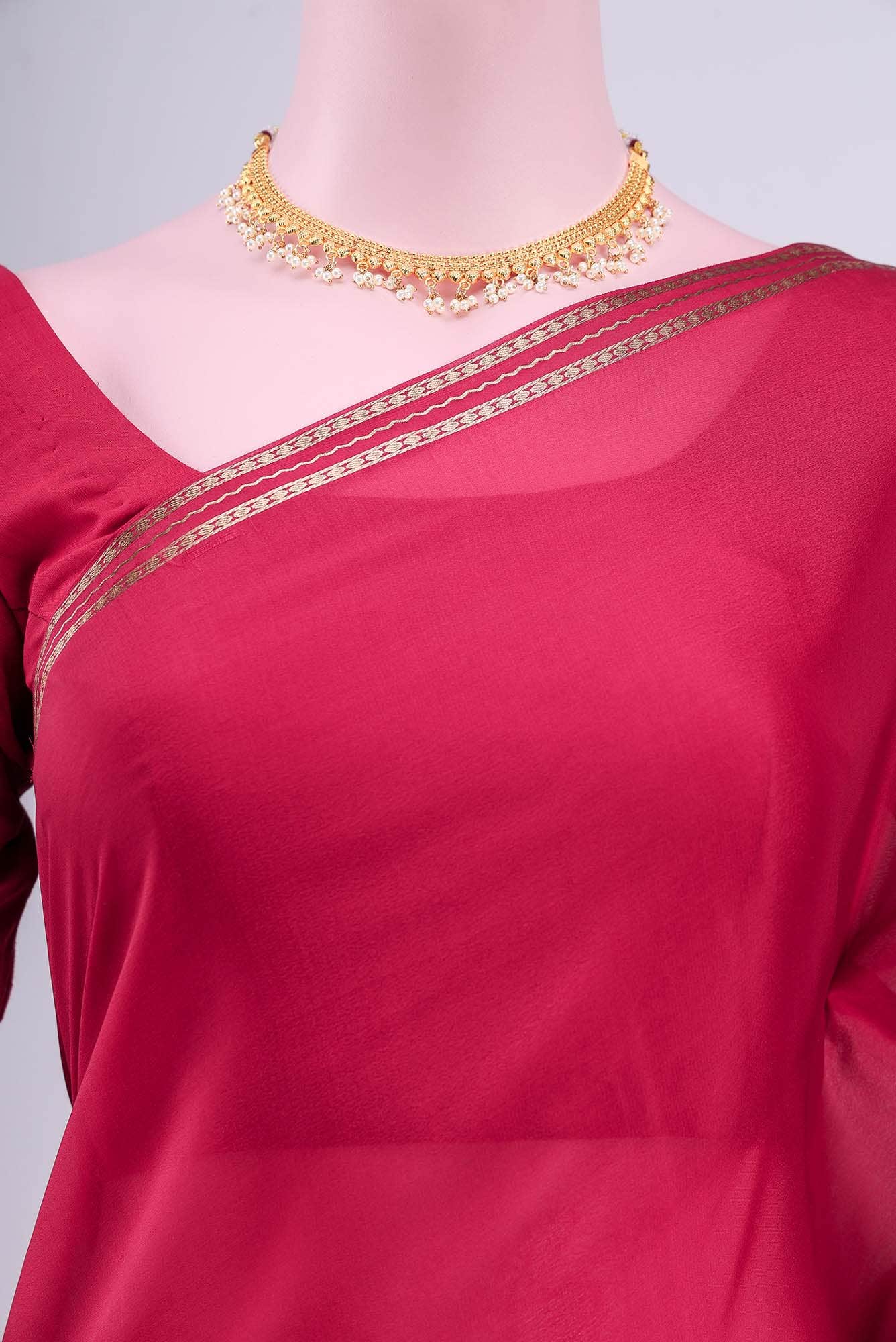 Dark Pink Mysore Crepe Saree