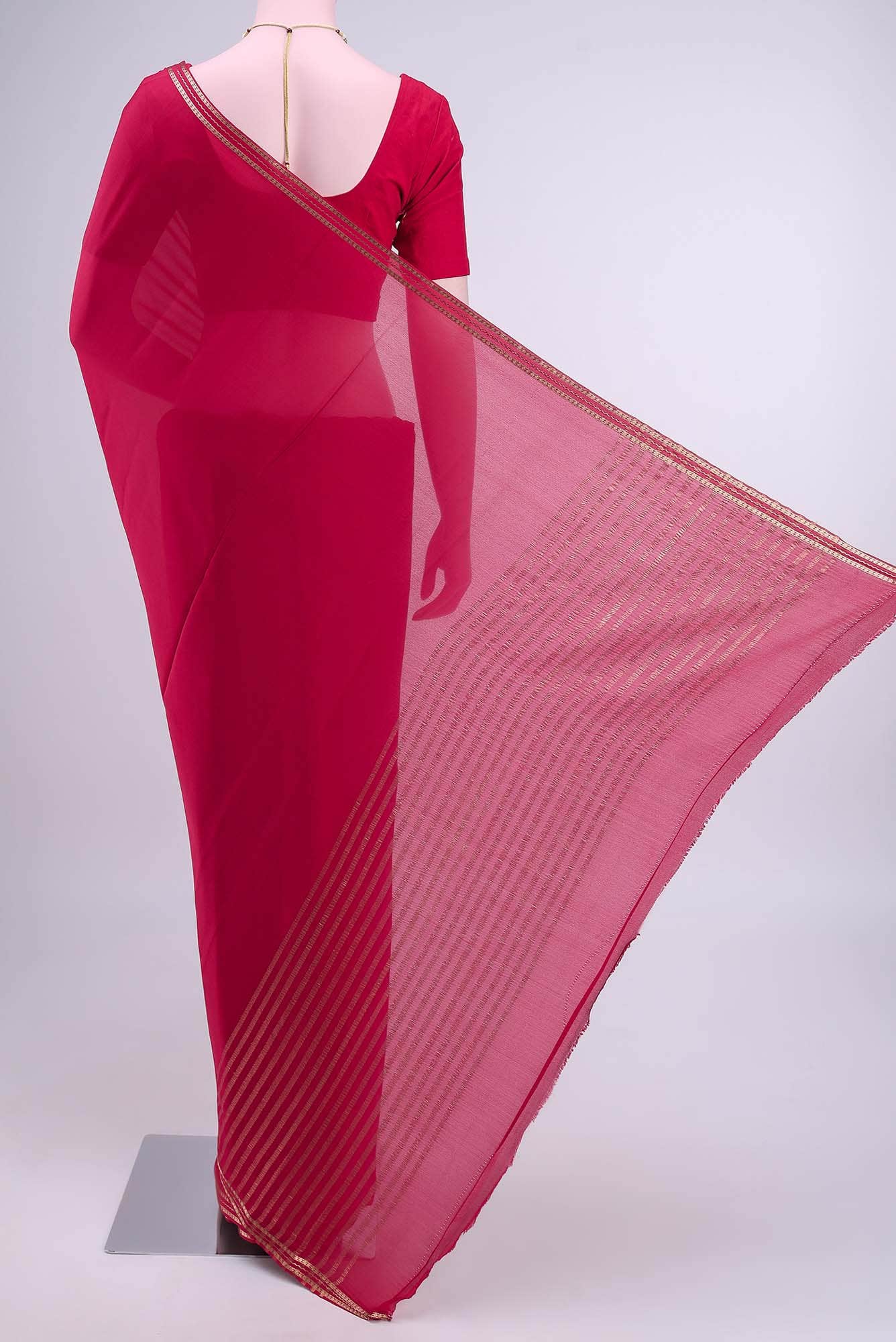 Dark Pink Mysore Crepe Saree