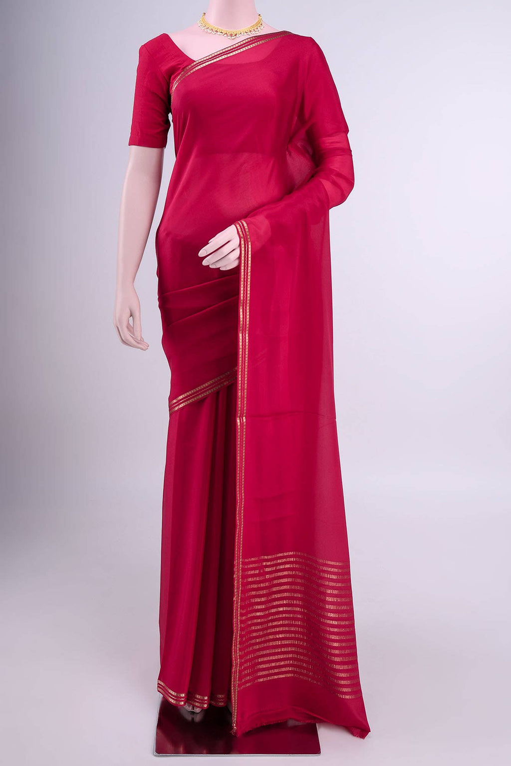 Dark Pink Mysore Crepe Saree