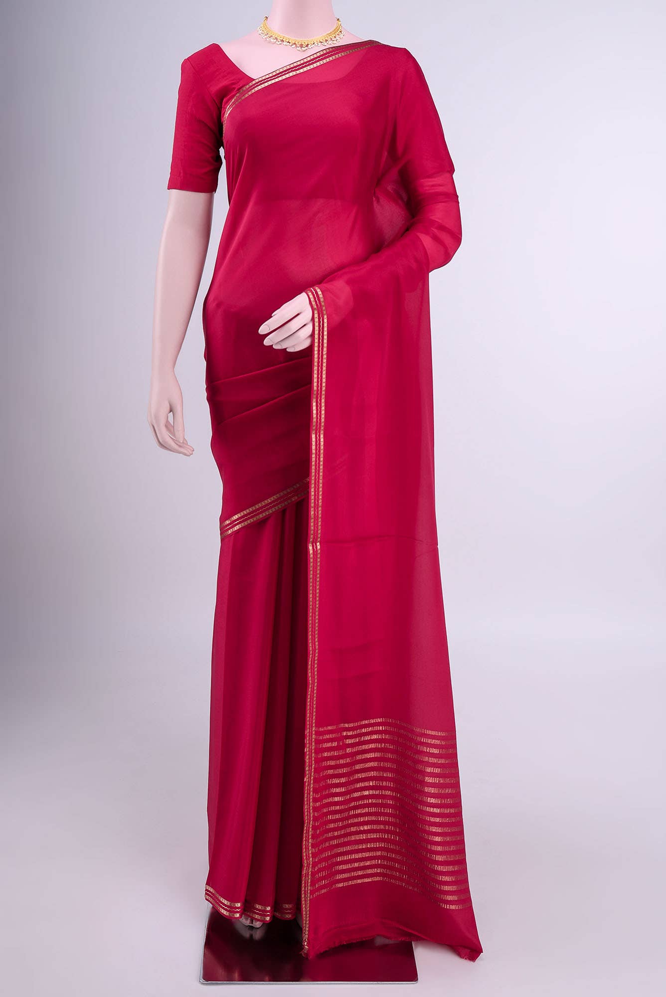Dark Pink Mysore Crepe Saree